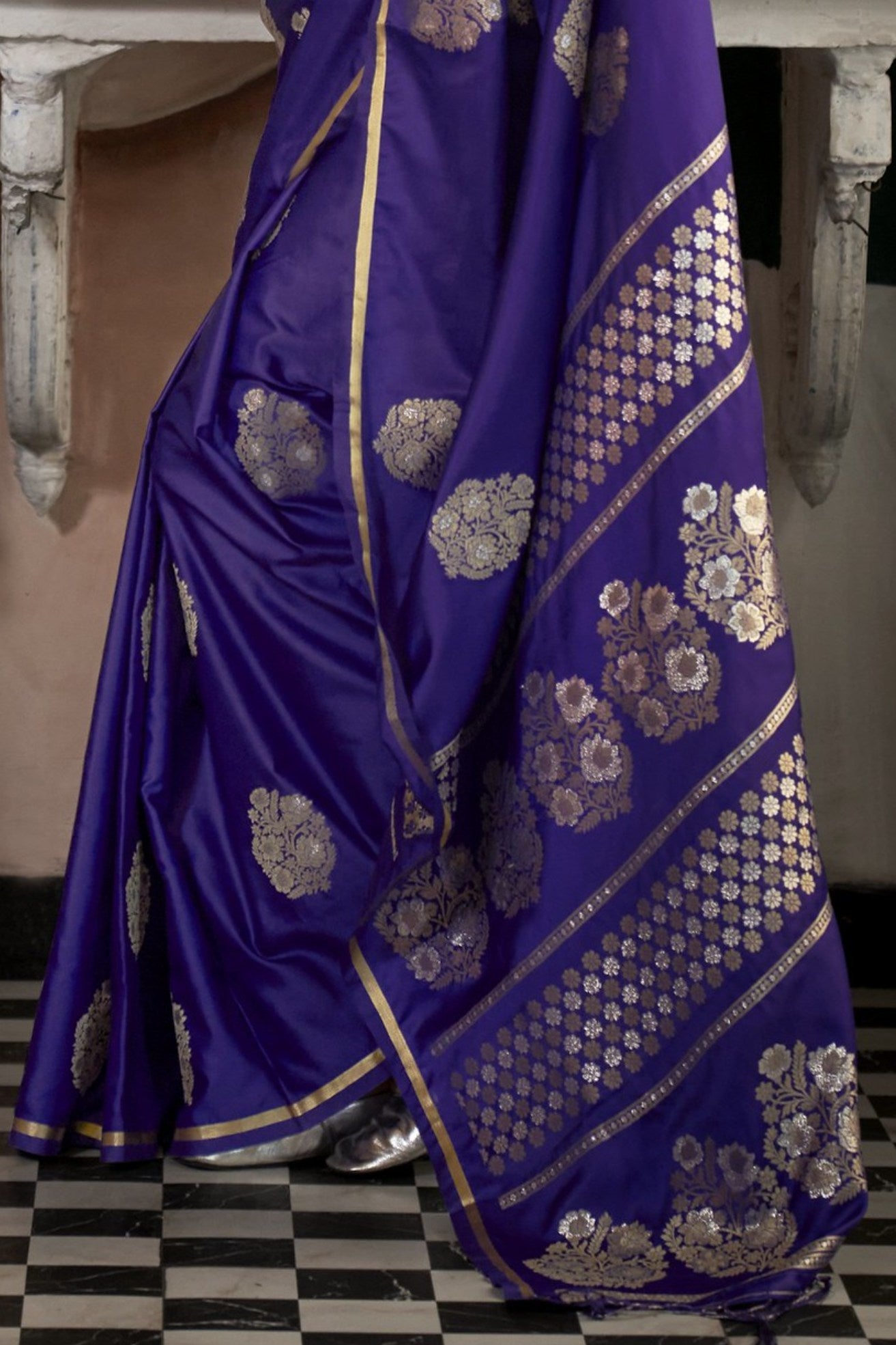 Buy MySilkLove Port Gore Purple Banarasi Handloom Satin Saree Online