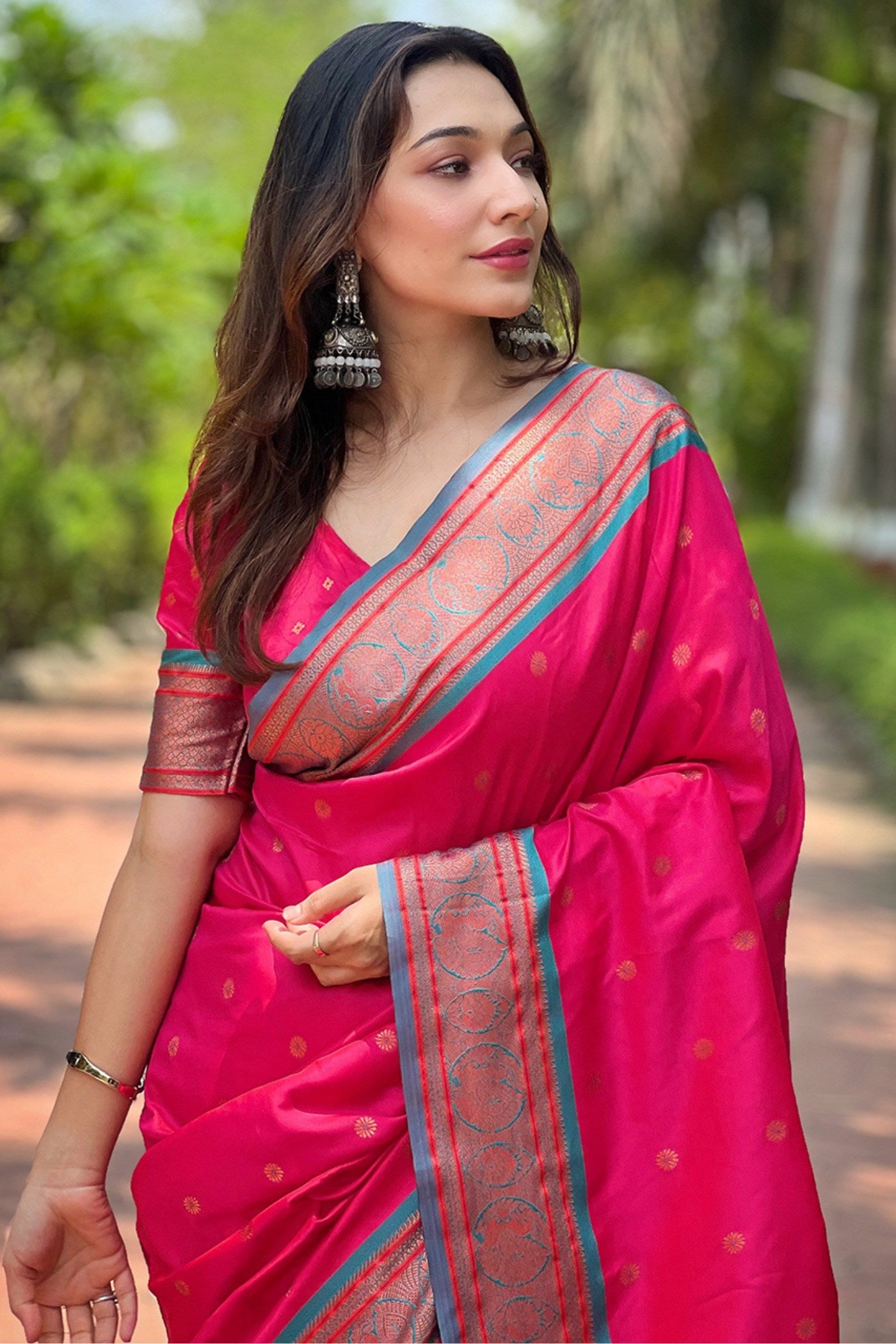 Buy MySilkLove Pink Rose Zari Woven Paithani Saree Online