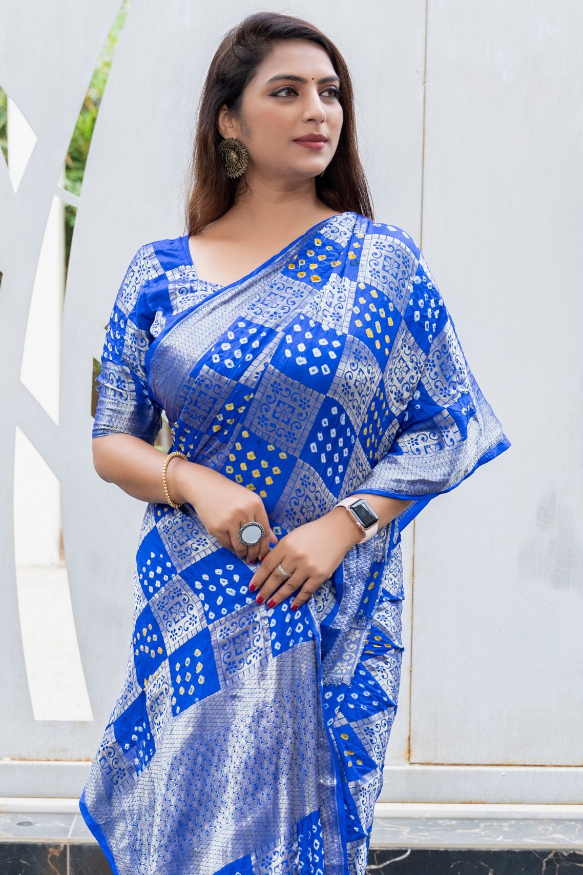 Buy MySilkLove Cobalt Blue Woven Designer Bandhani Saree Online