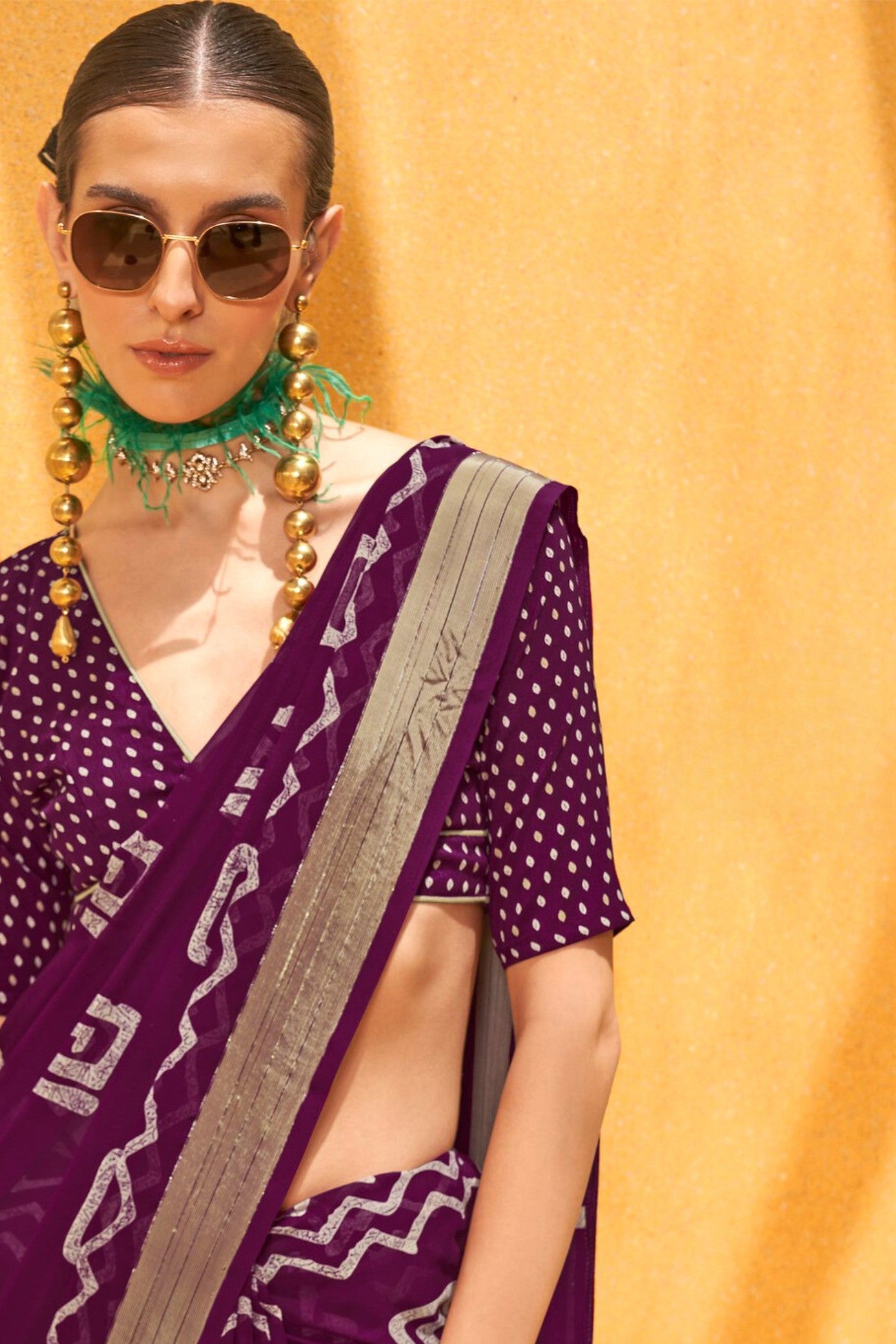 Buy MySilkLove Dark Congo Purple Georgette Printed Saree Online