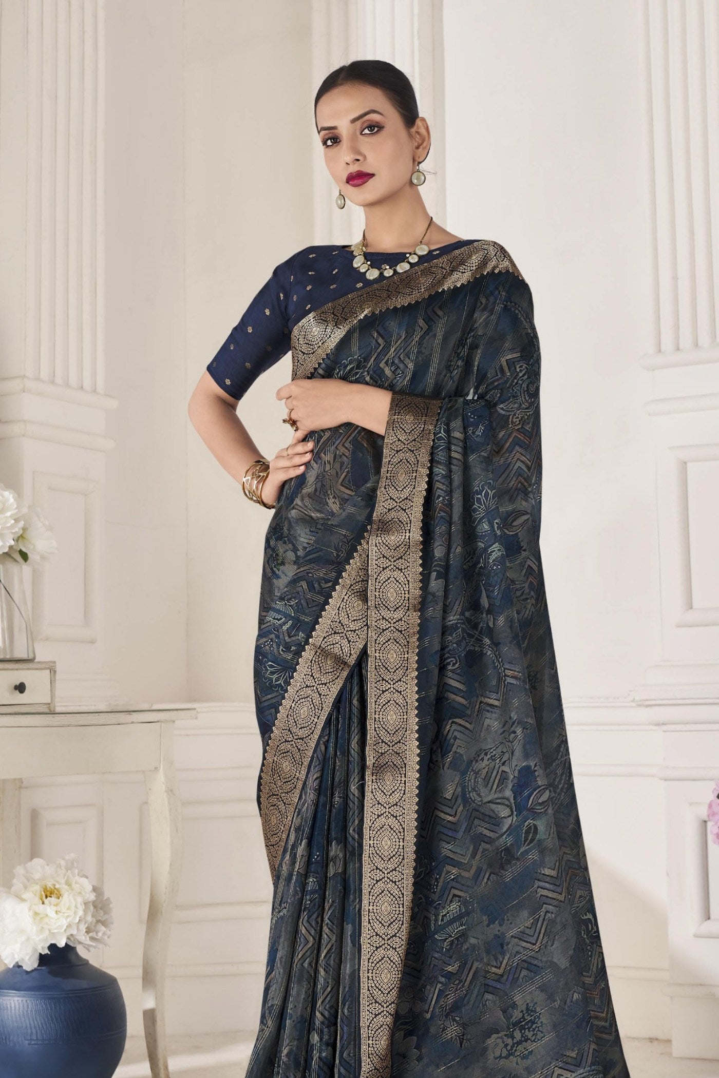 Buy MySilkLove Tuna Blue Banarasi Silk Saree Online