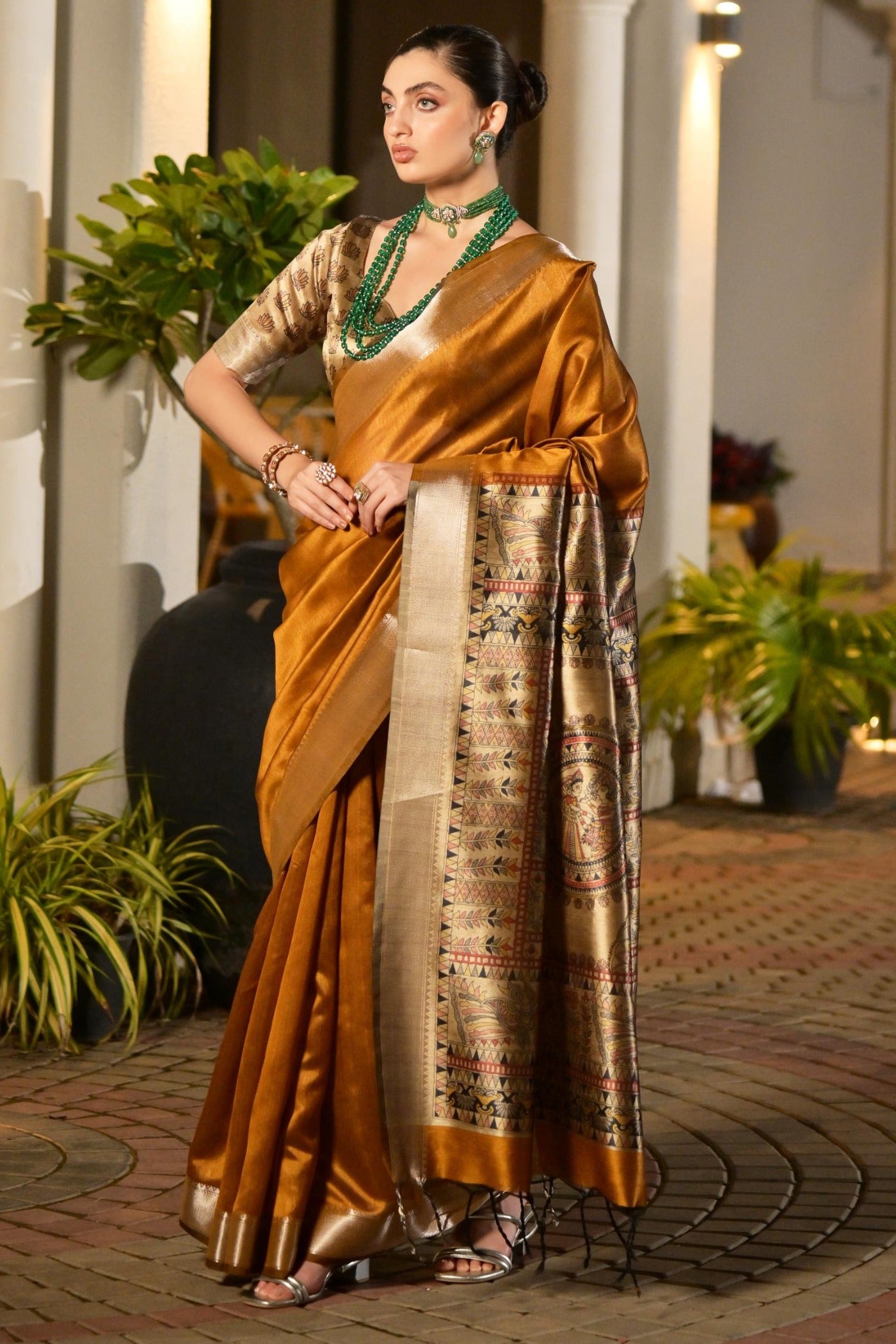 Buy MySilkLove Mustard Orange Tussar Silk Saree Online