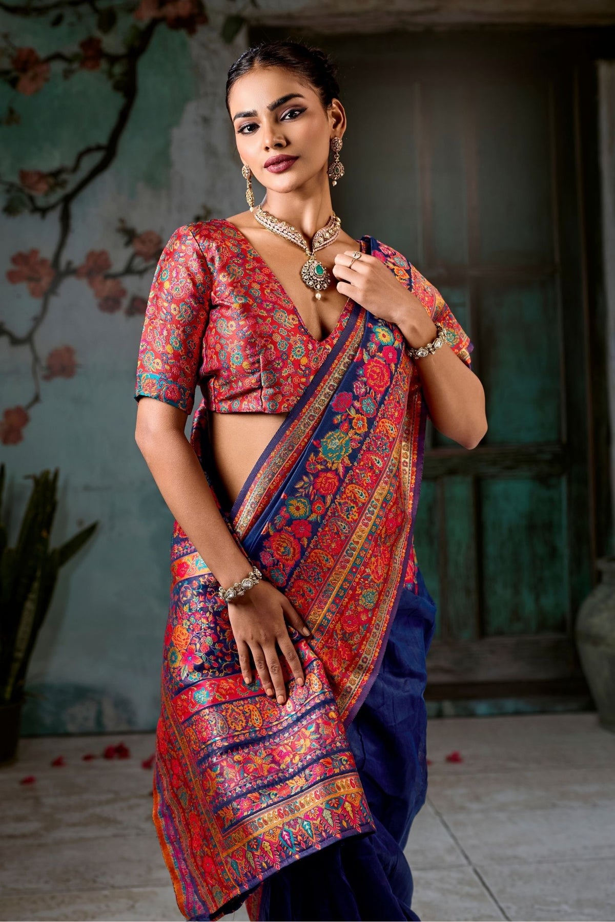 Buy MySilkLove Ocean Blue Kashmiri Handloom Jamewar Saree Online