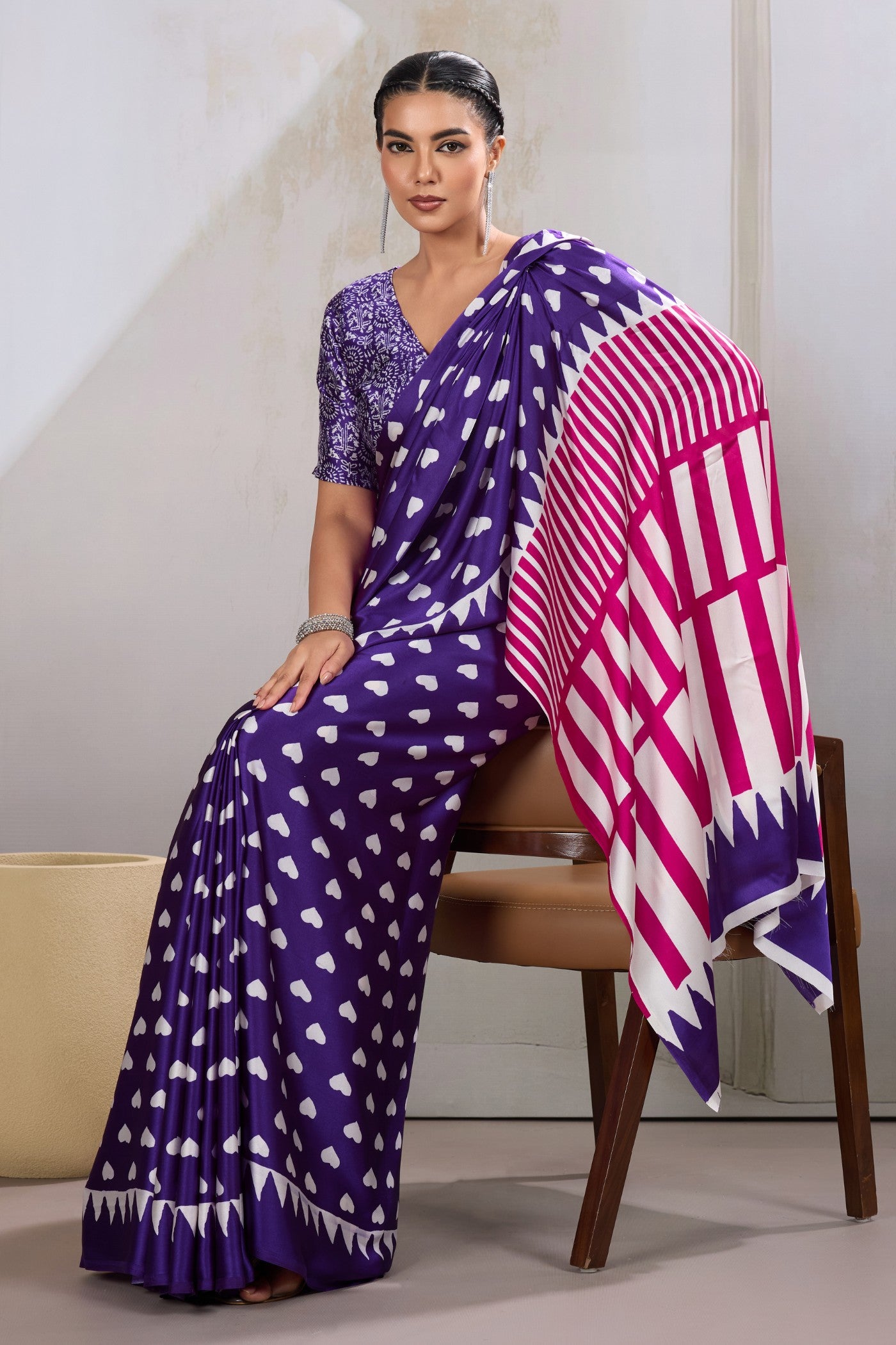 Buy MySilkLove Honey Flower Purple Printed Satin Crepe Silk Saree Online