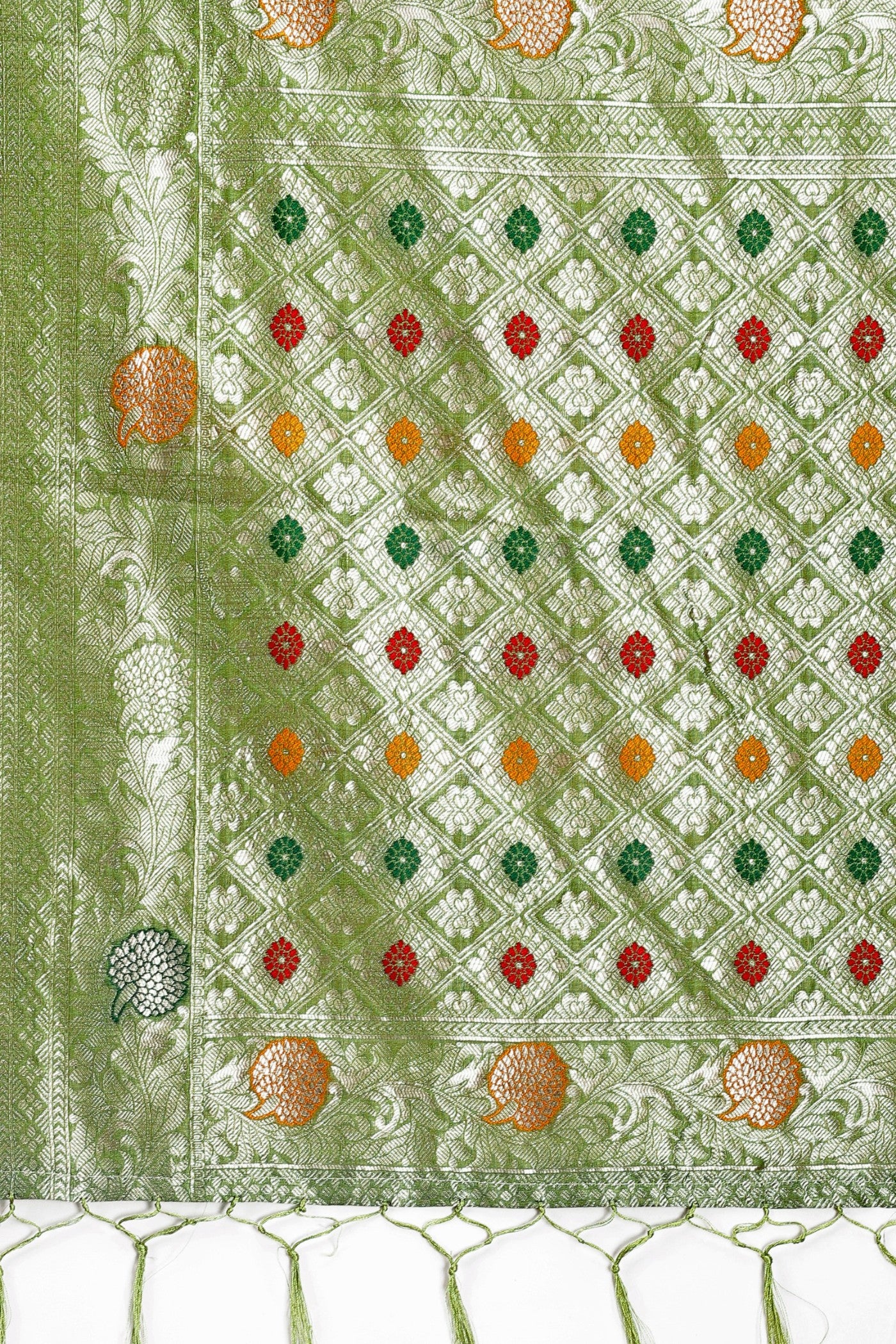 Buy MySilkLove Frog Green Linen Cotton Saree Online