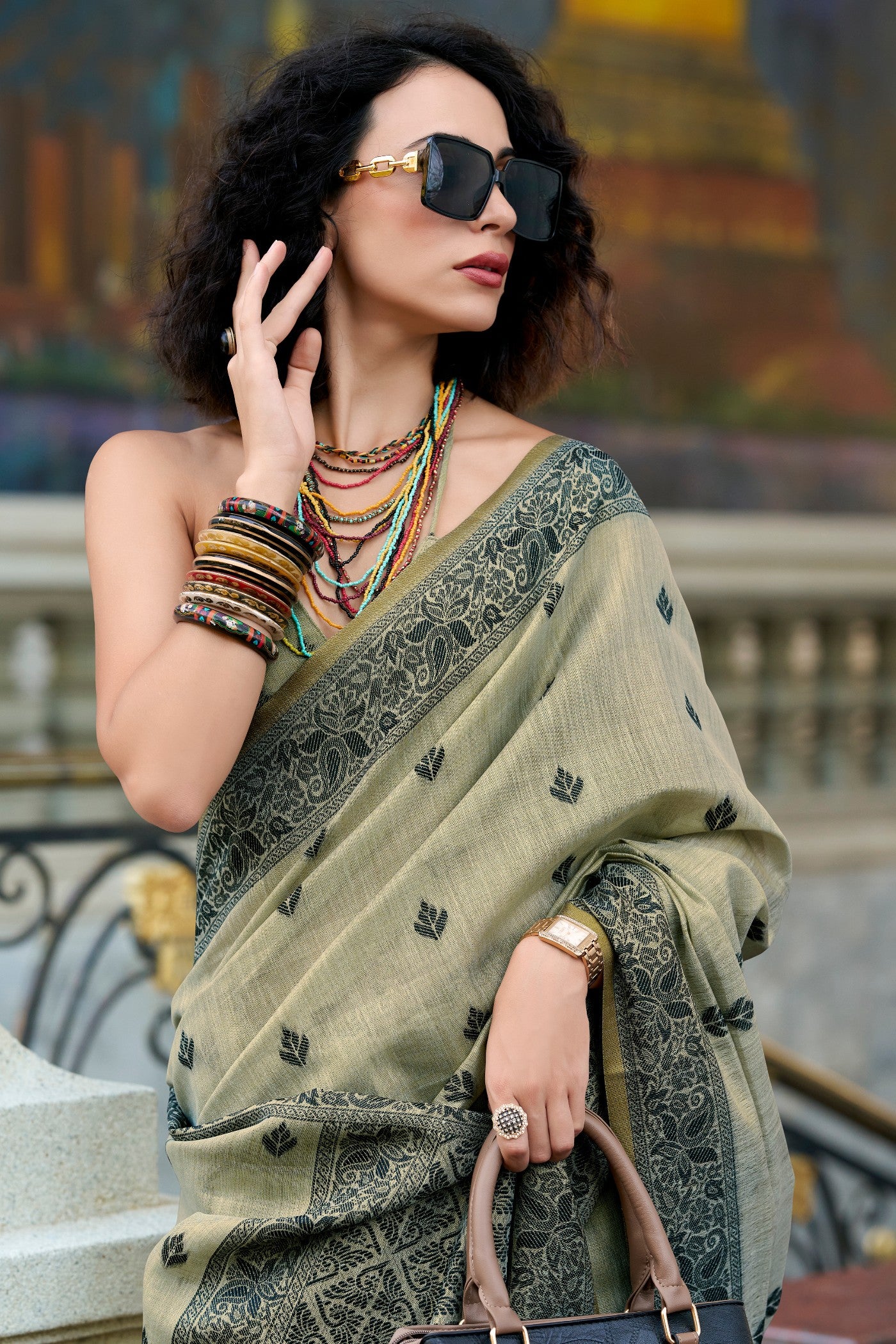 MySilkLove Glaucous Grey Tissue Linen Saree