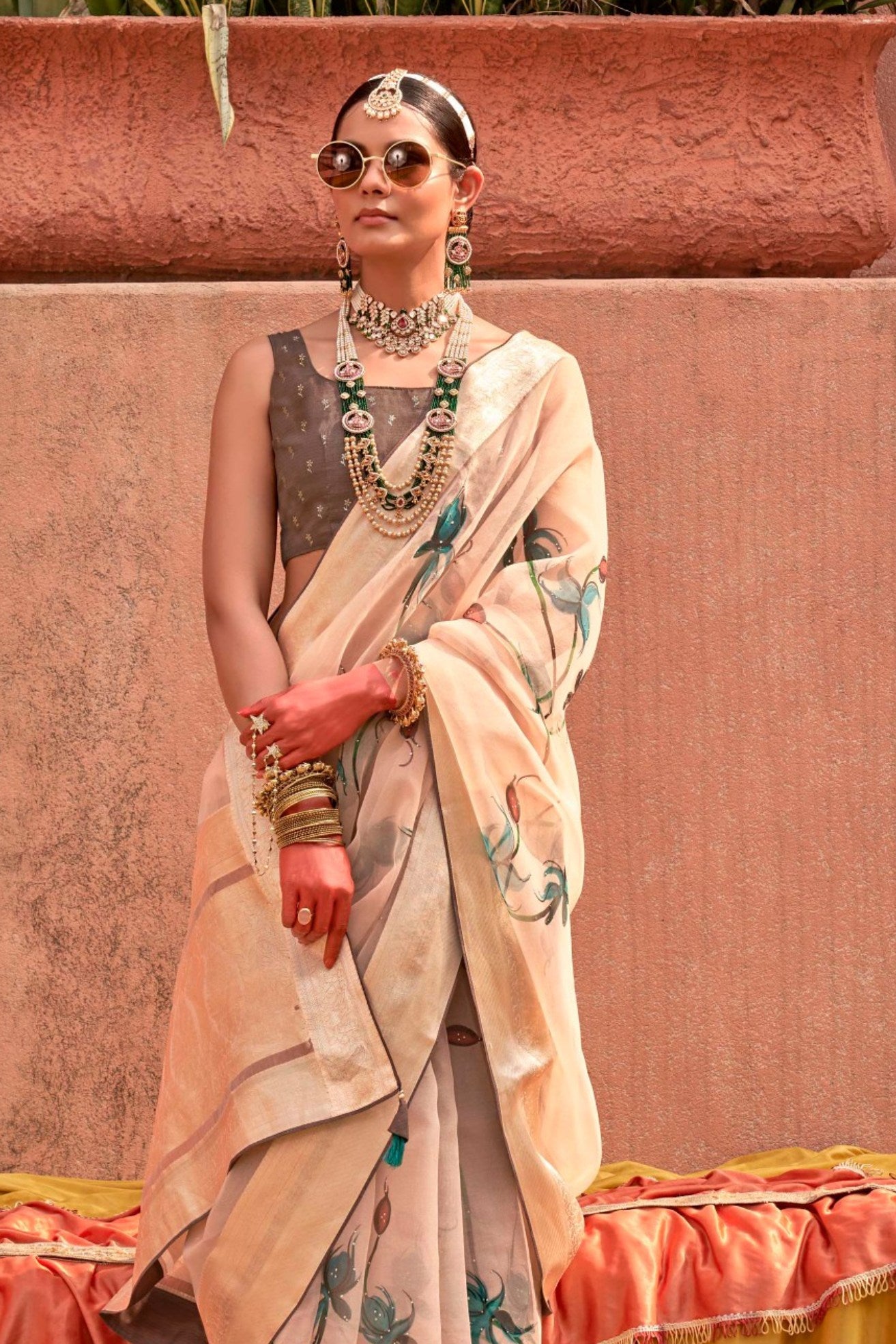 Buy MySilkLove Vanila Cream Zari Woven Organza Saree Online