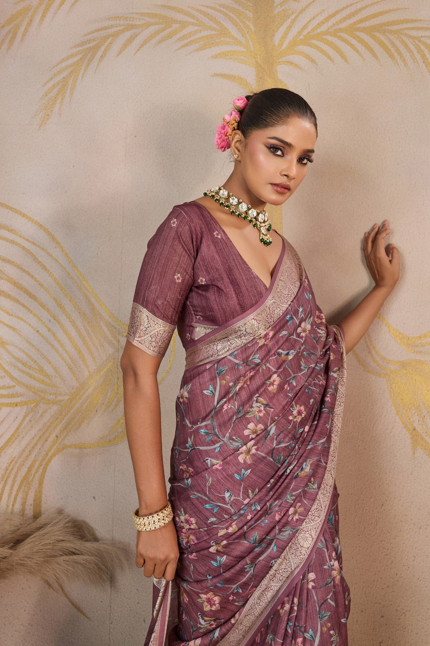 Buy MySilkLove Walnut Brown Viscose Digital Printed Saree Online