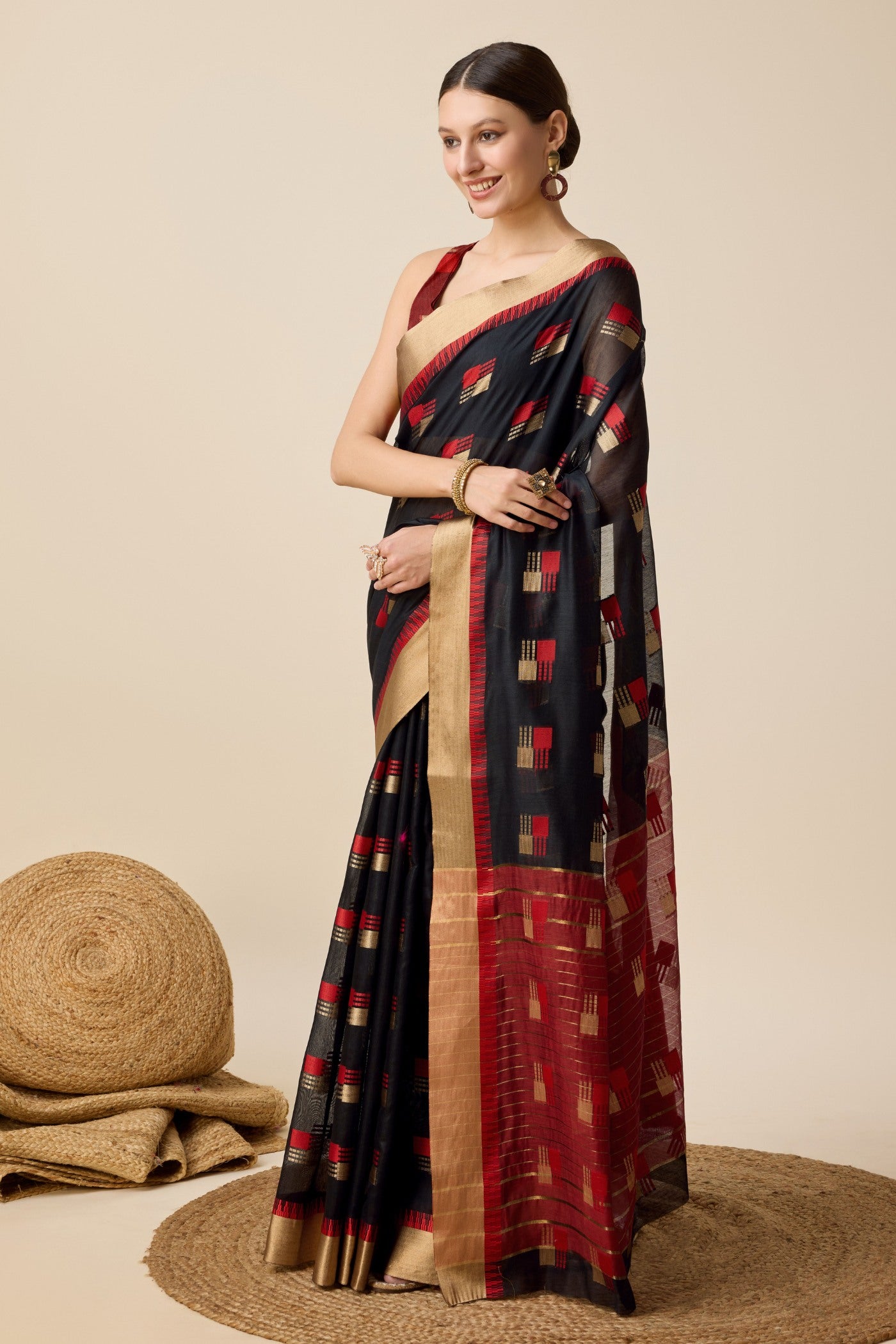 Buy MySilkLove Charcoal Black Cotton Soft Silk Saree Online