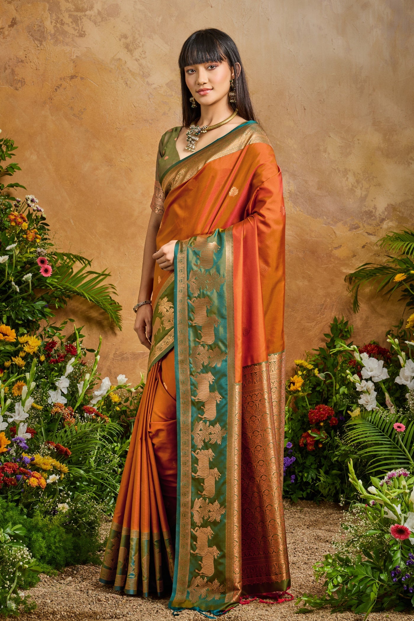 Buy MySilkLove Pumpkin Orange Banarasi Handloom Pichwai Saree Online