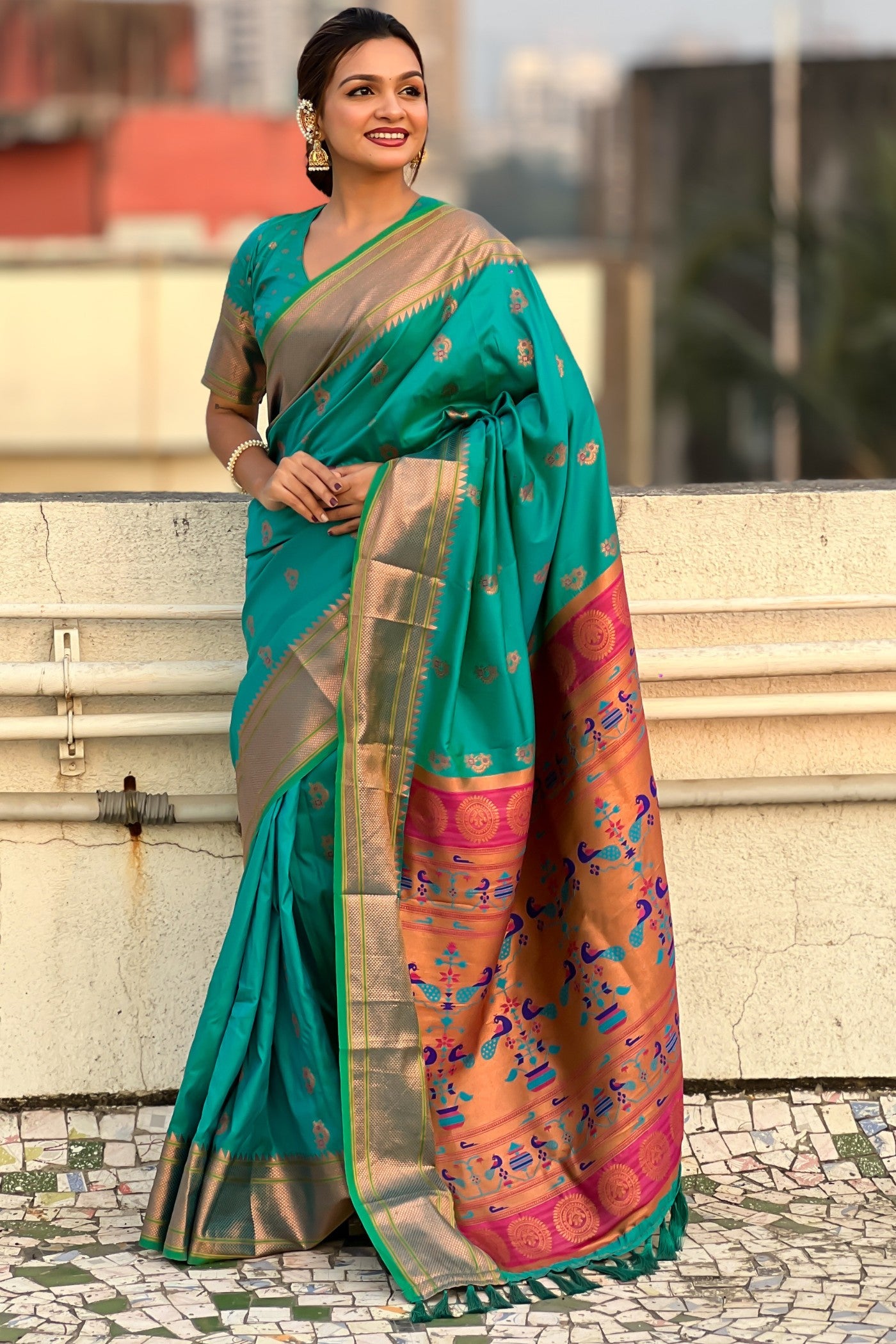 Buy MySilkLove Jelly Bean Zari Woven Nath Paithani Saree Online