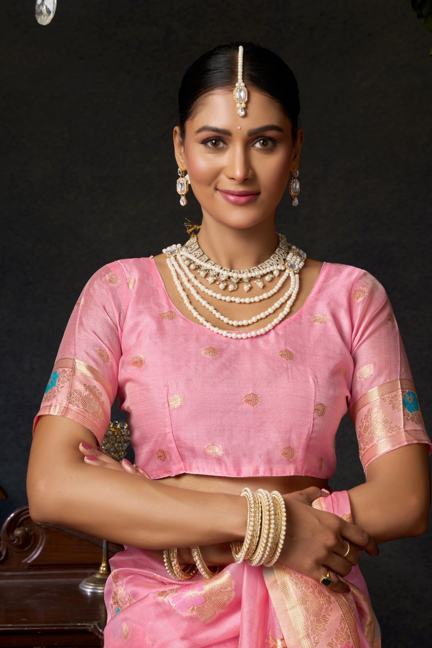 Buy MySilkLove Blossom Pink Woven Banarasi Organza Saree Online