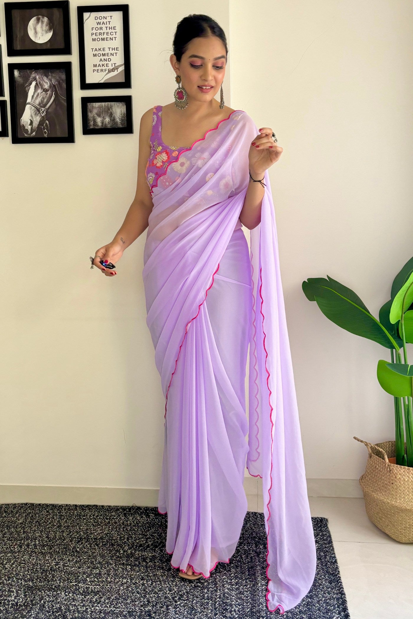 Buy MySilkLove Pale Lavender Gerogette Saree Online