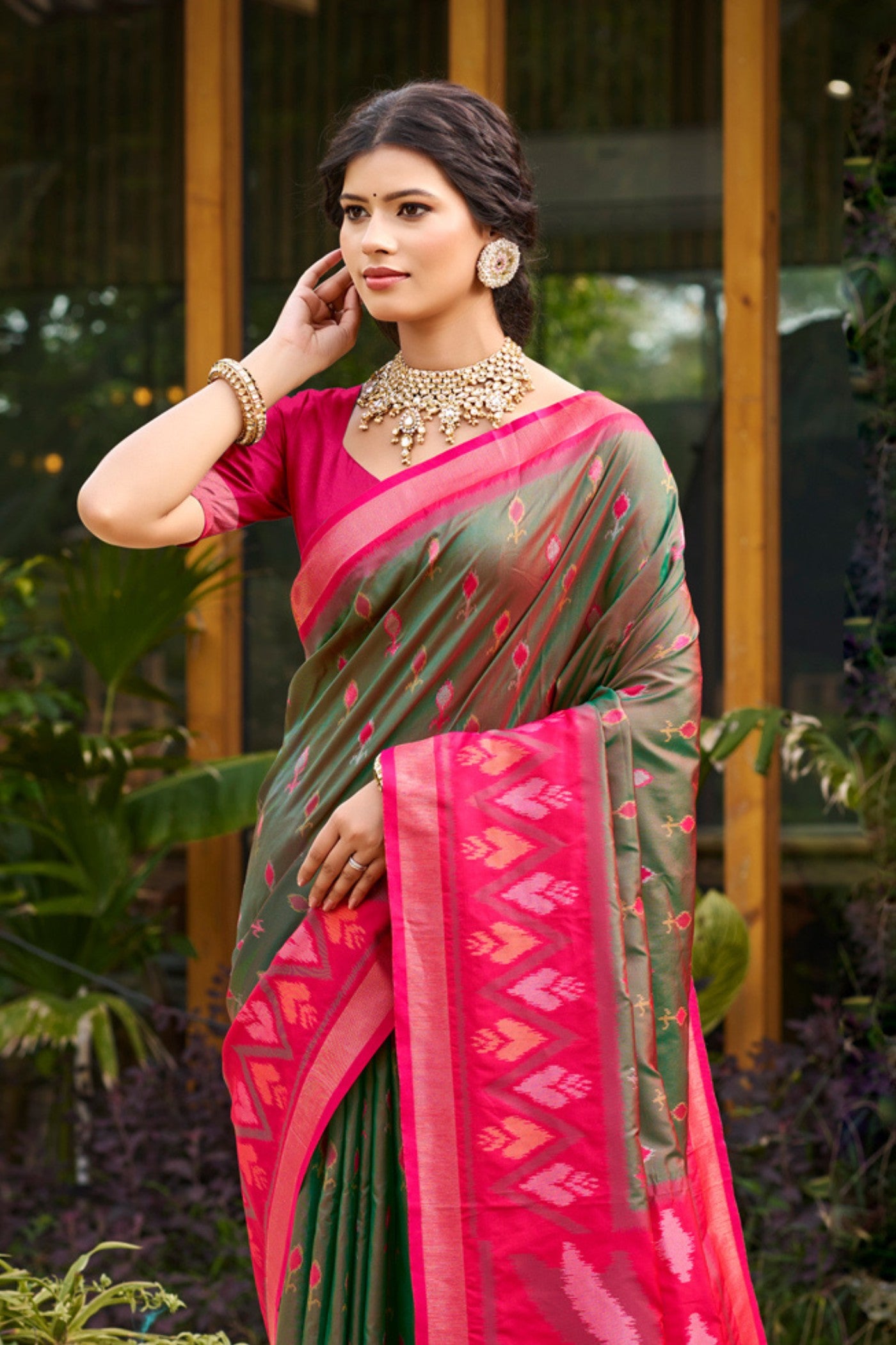 Buy MySilkLove Maximum Green Ikkat Soft Silk Saree Online
