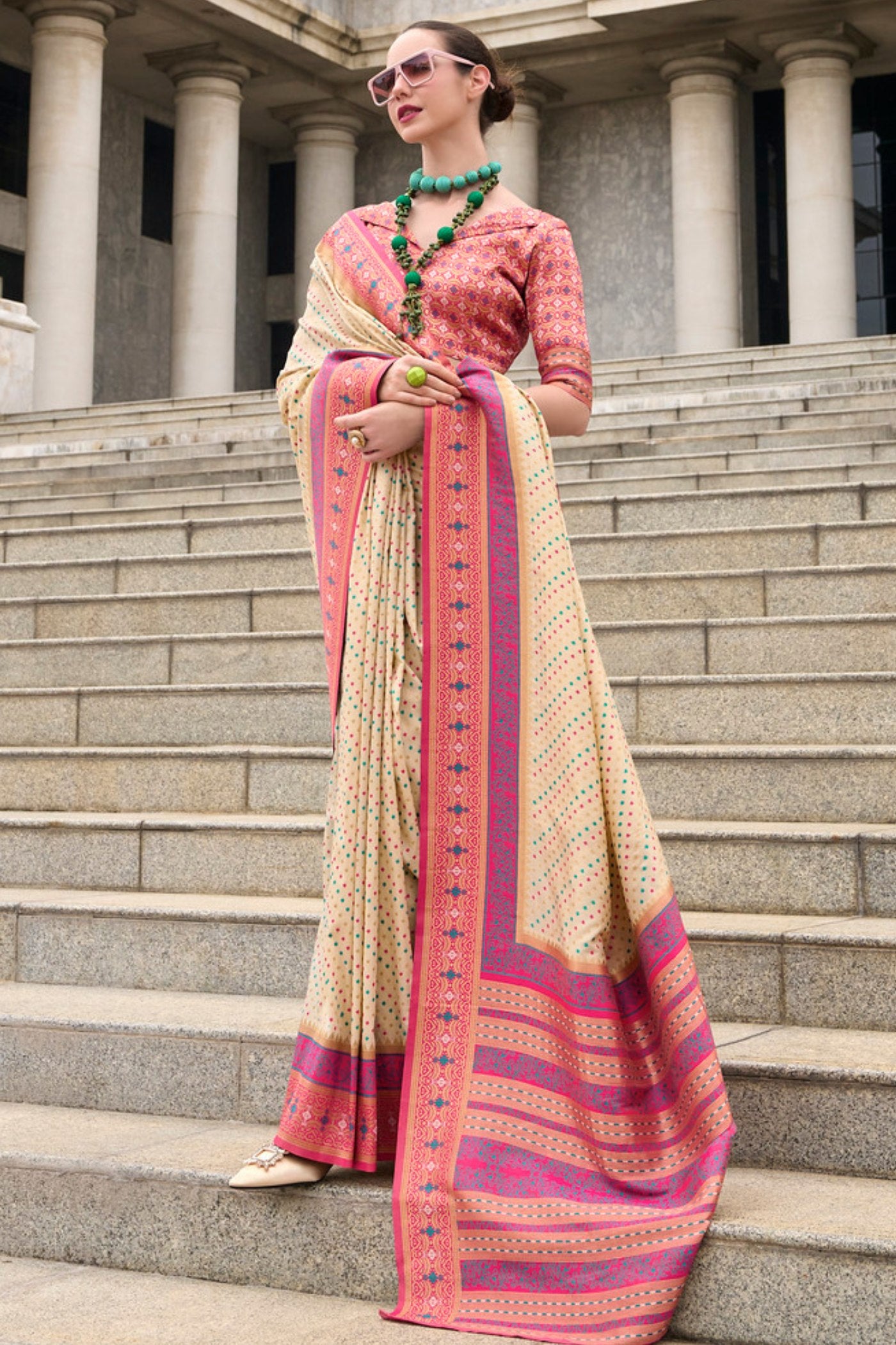 Buy MySilkLove New Orleans Cream Woven Banarasi Saree Online