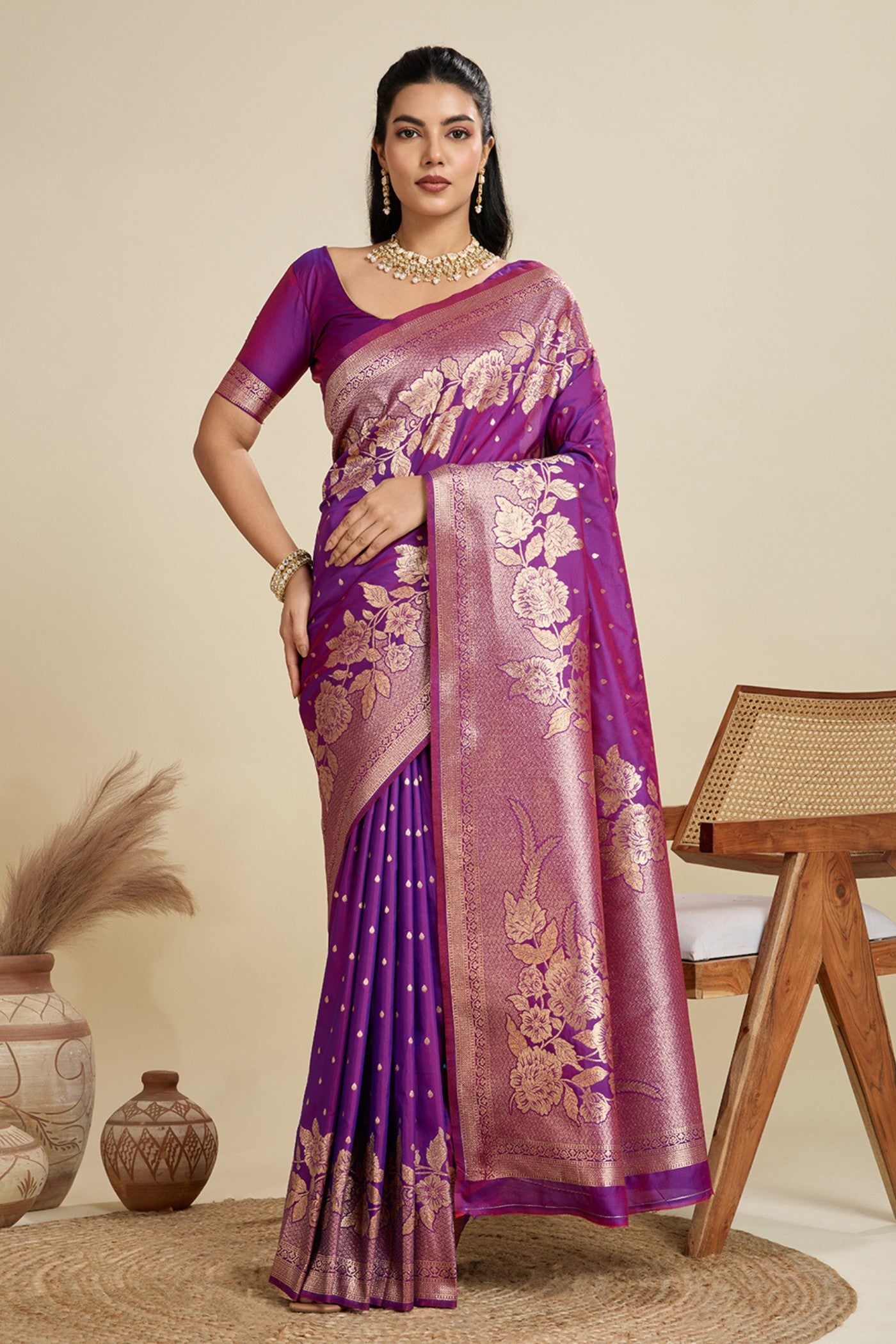 Buy MySilkLove Dream Purple Zari Woven Soft Kanjivaram Saree Online