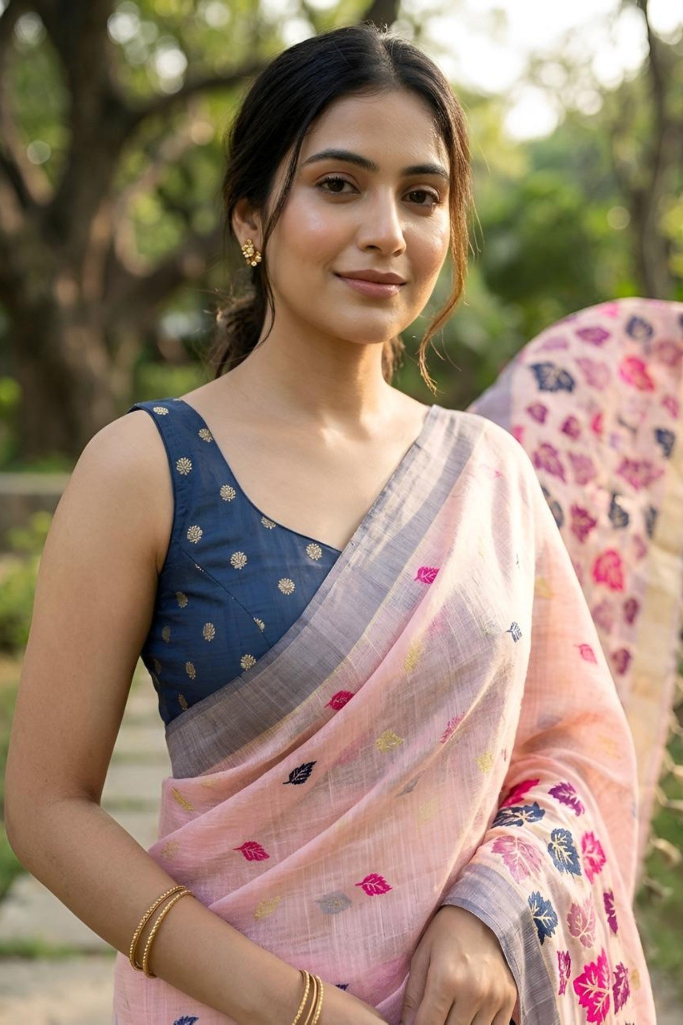 Buy MySilkLove Candy Pink Woven Linen Saree Online