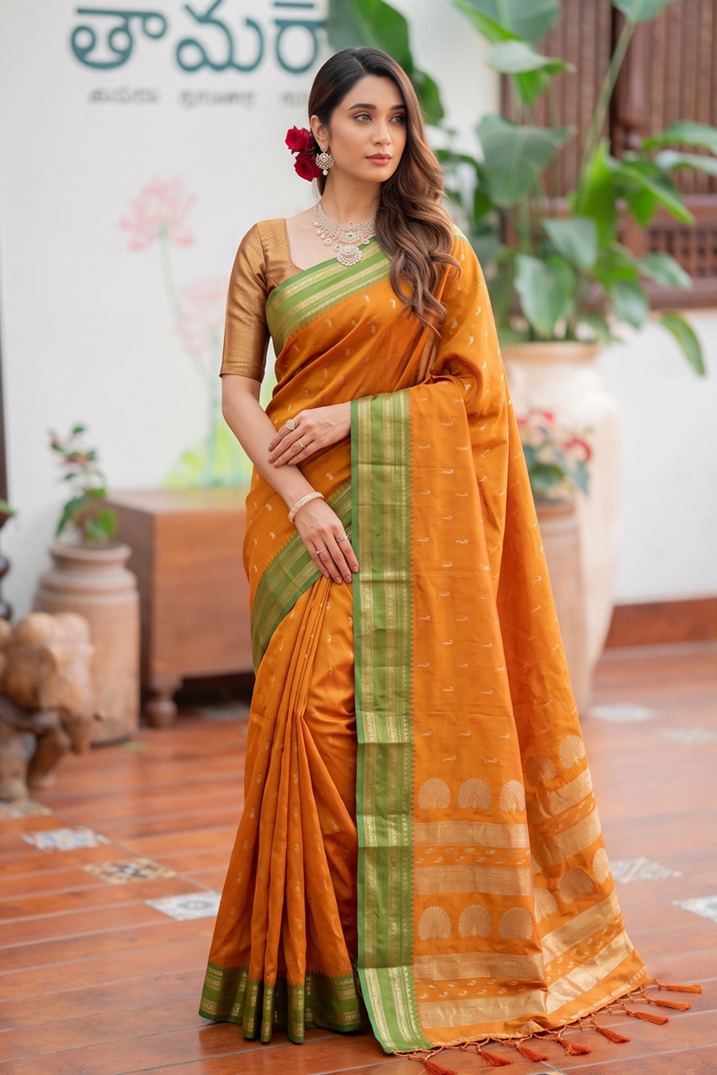 Buy MySilkLove Marigold Yellow Banarasi Woven Soft Silk Saree Online