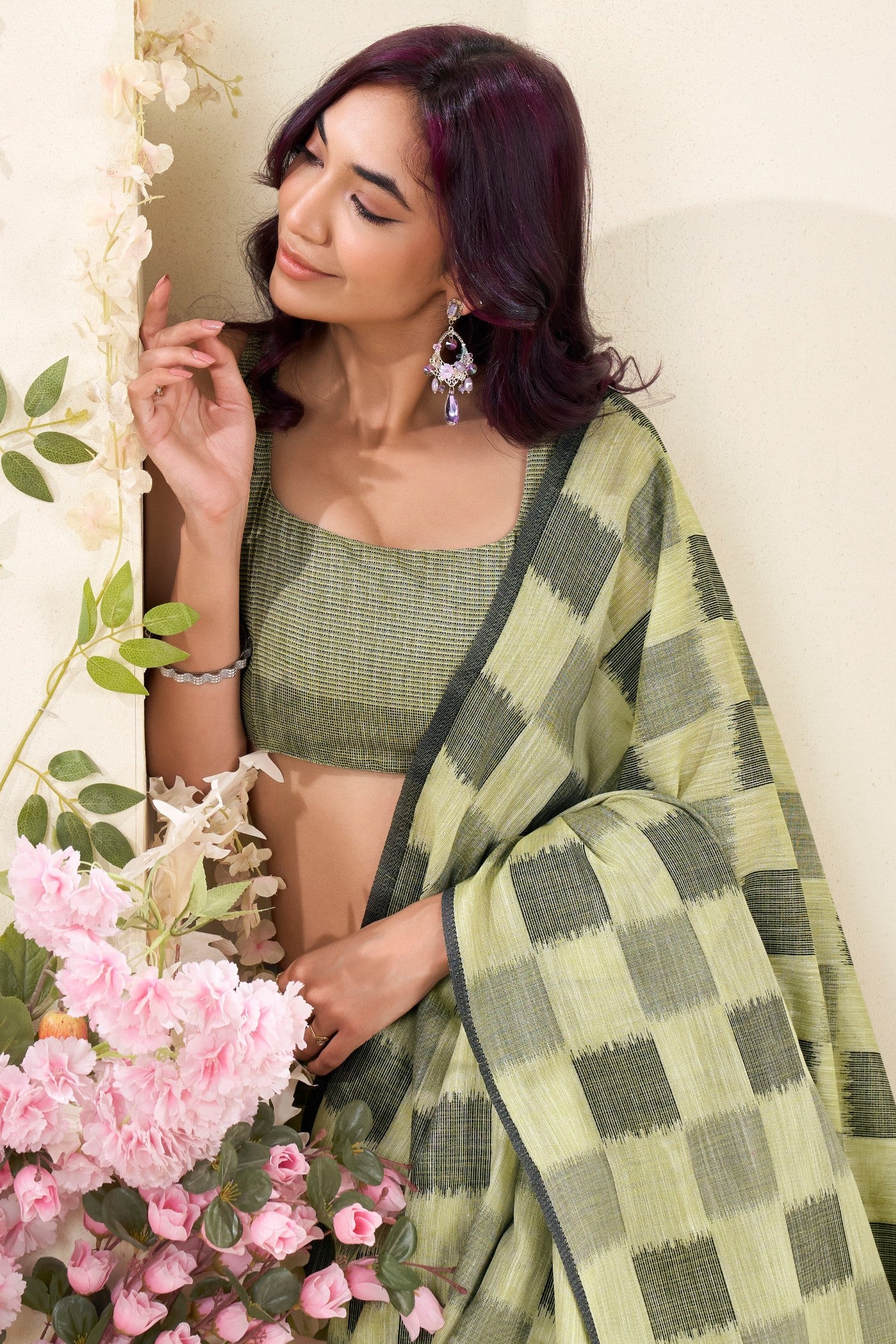 MySilkLove Willow Green Woven Linen Saree