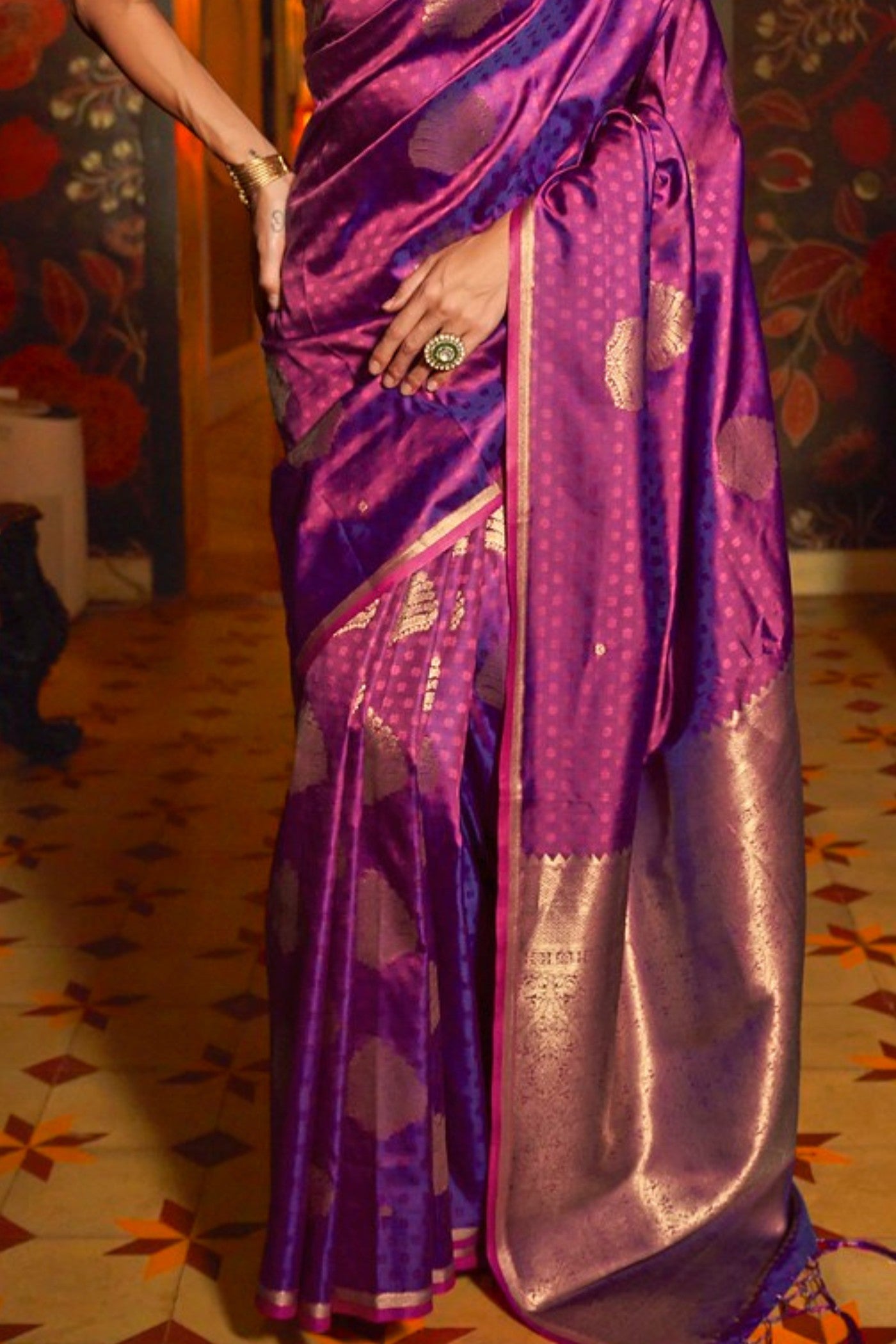 Buy MySilkLove Wine Purple Handloom Banarasi Saree Online