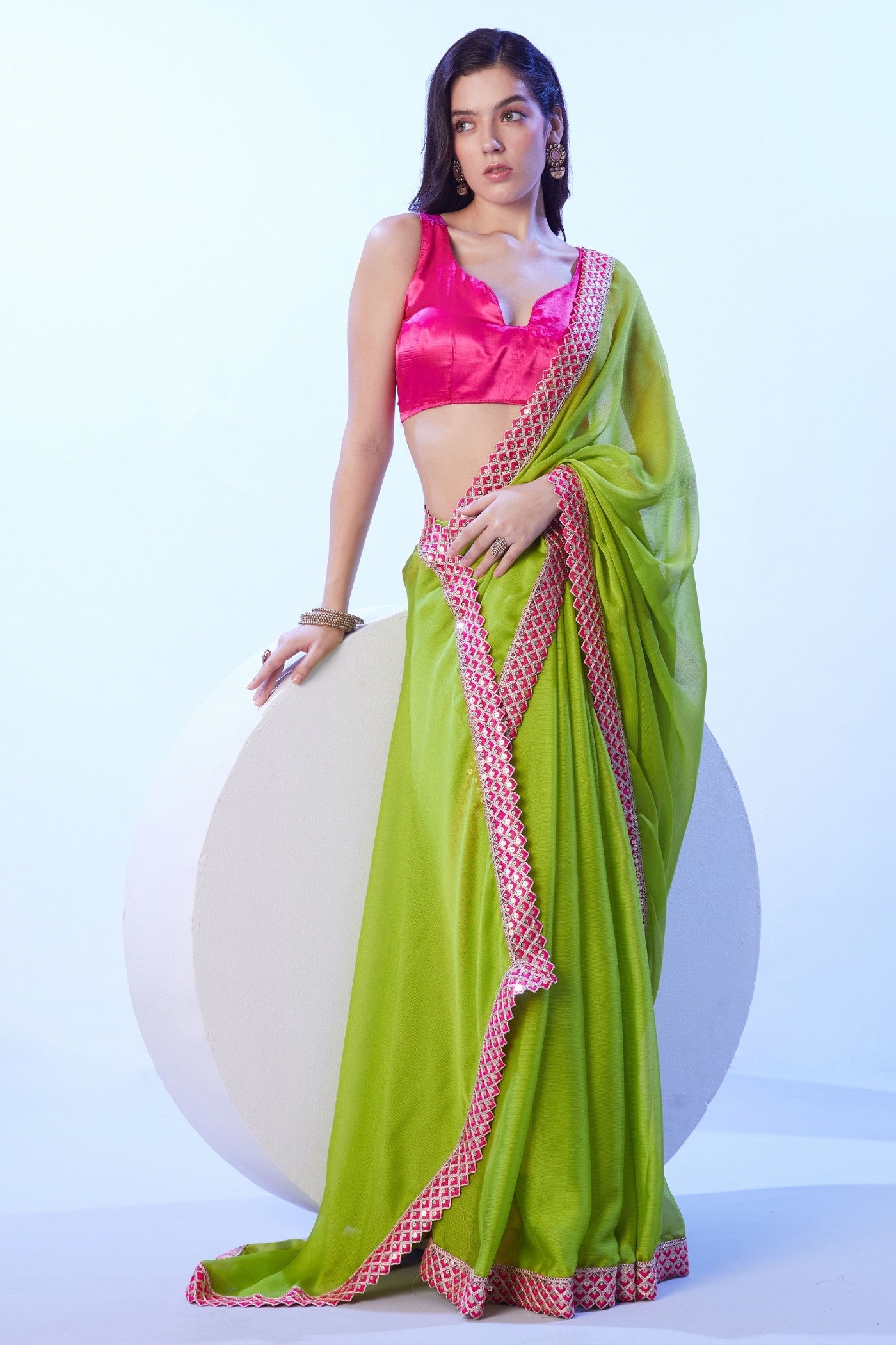 Buy MySilkLove Lawn Green Designer Partywear Saree Online