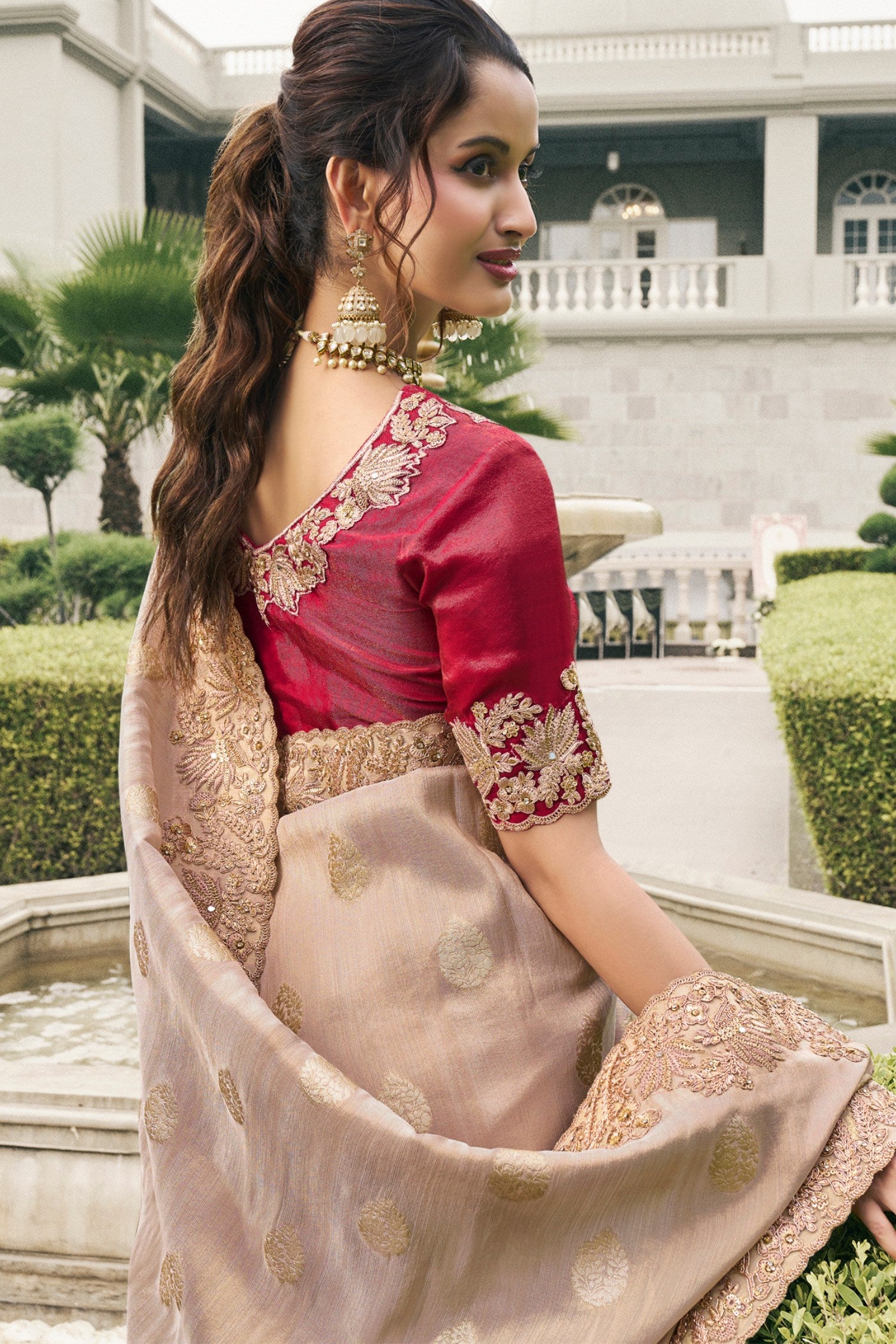 Buy MySilkLove Eunry Pink Banarasi Designer Embroidered Saree Online