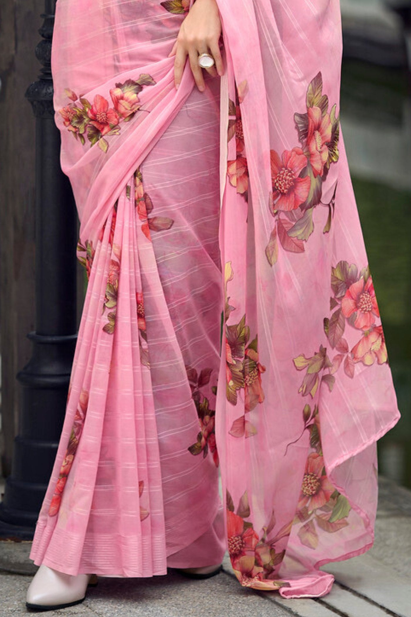 Buy MySilkLove Rose Pink Chiffon Silk Saree Online