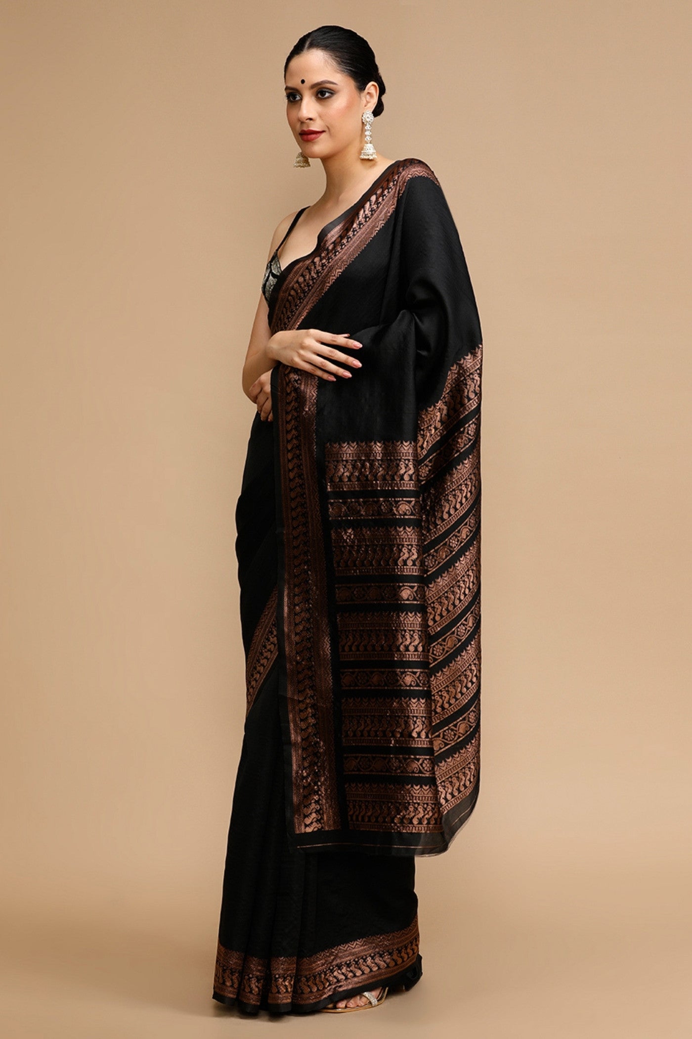 MySilkLove Davy Black Woven Jacquard Lichi Silk Saree