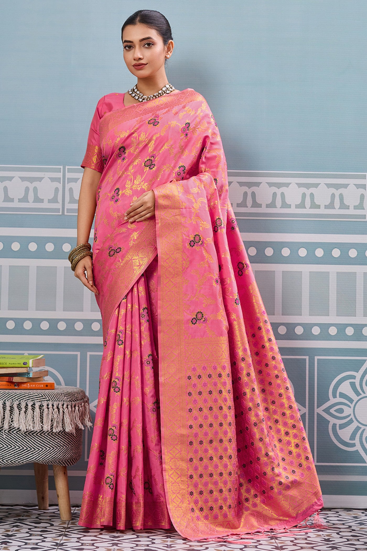 Buy MySilkLove Rose Pink Woven Banarasi Saree Online