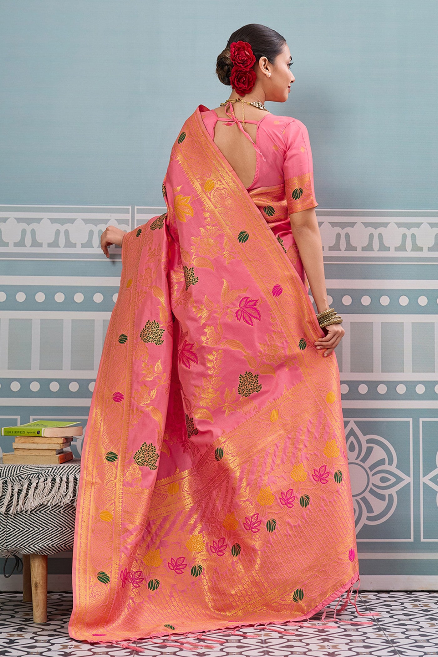 Buy MySilkLove Cherry Pink Woven Banarasi Saree Online