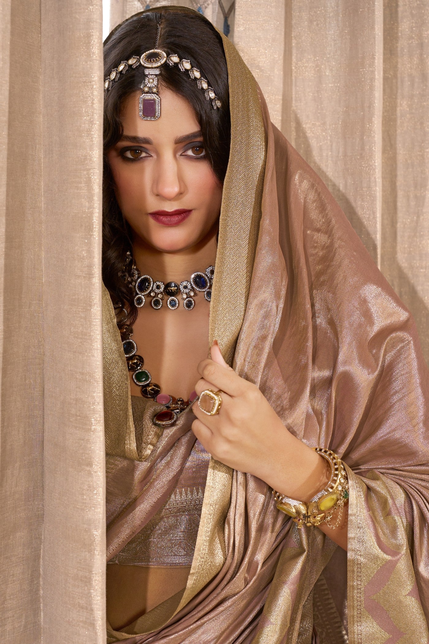 Buy MySilkLove Almond Brown Handloom Tissue Saree Online