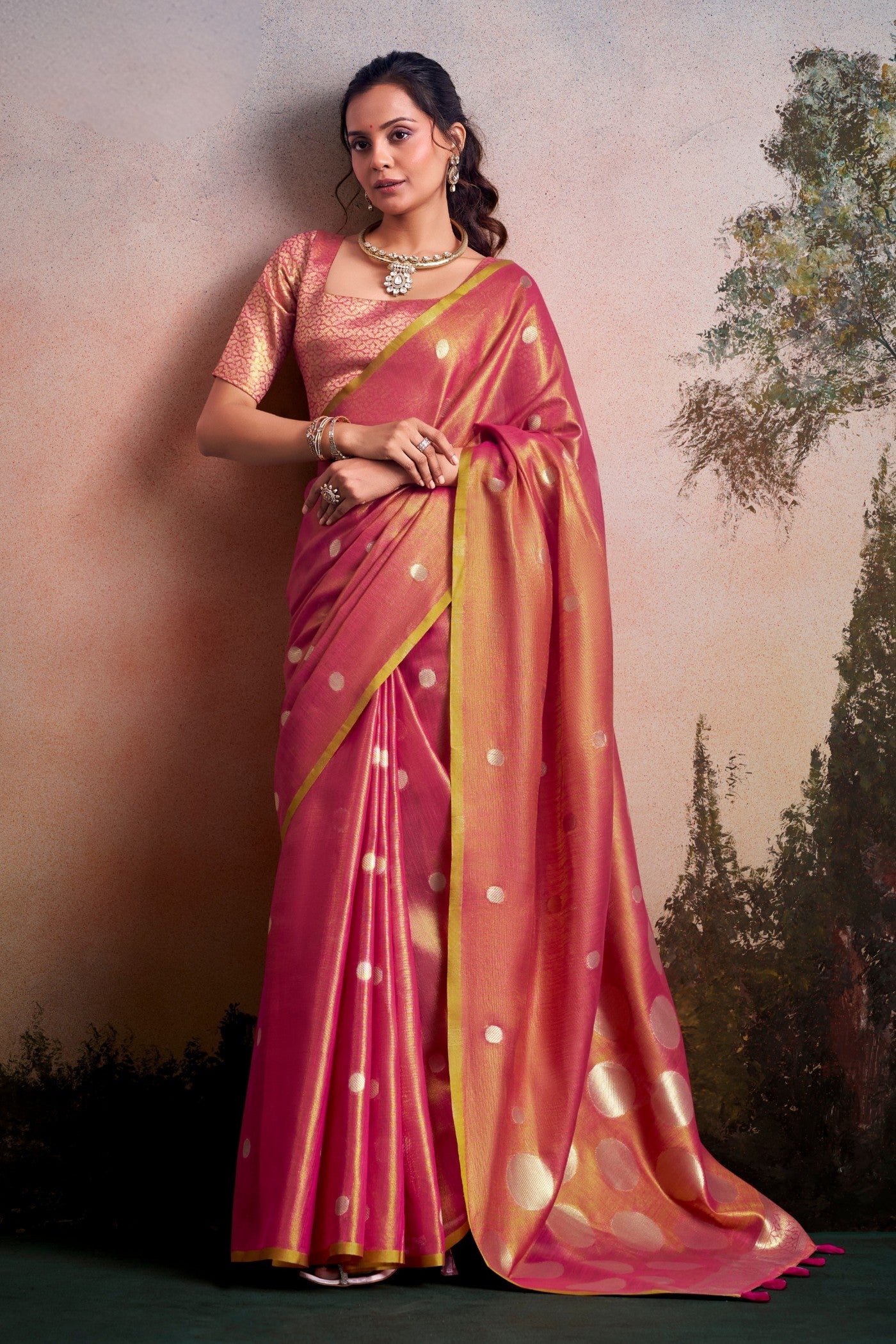 Buy MySilkLove Amaranth Pink Handloom Tissue Saree Online