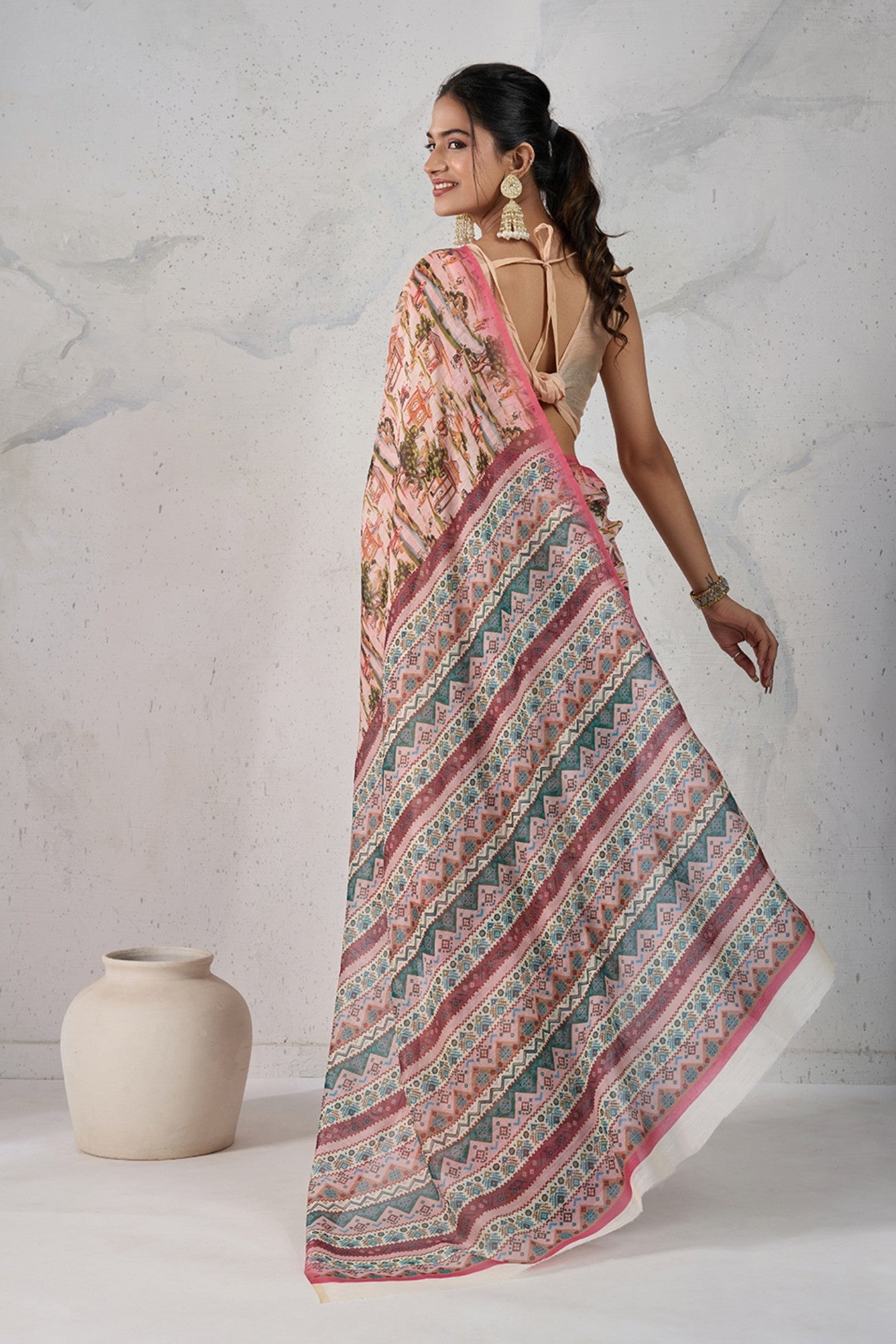 Buy MySilkLove Vintage Peach Digital Printed Saree Online