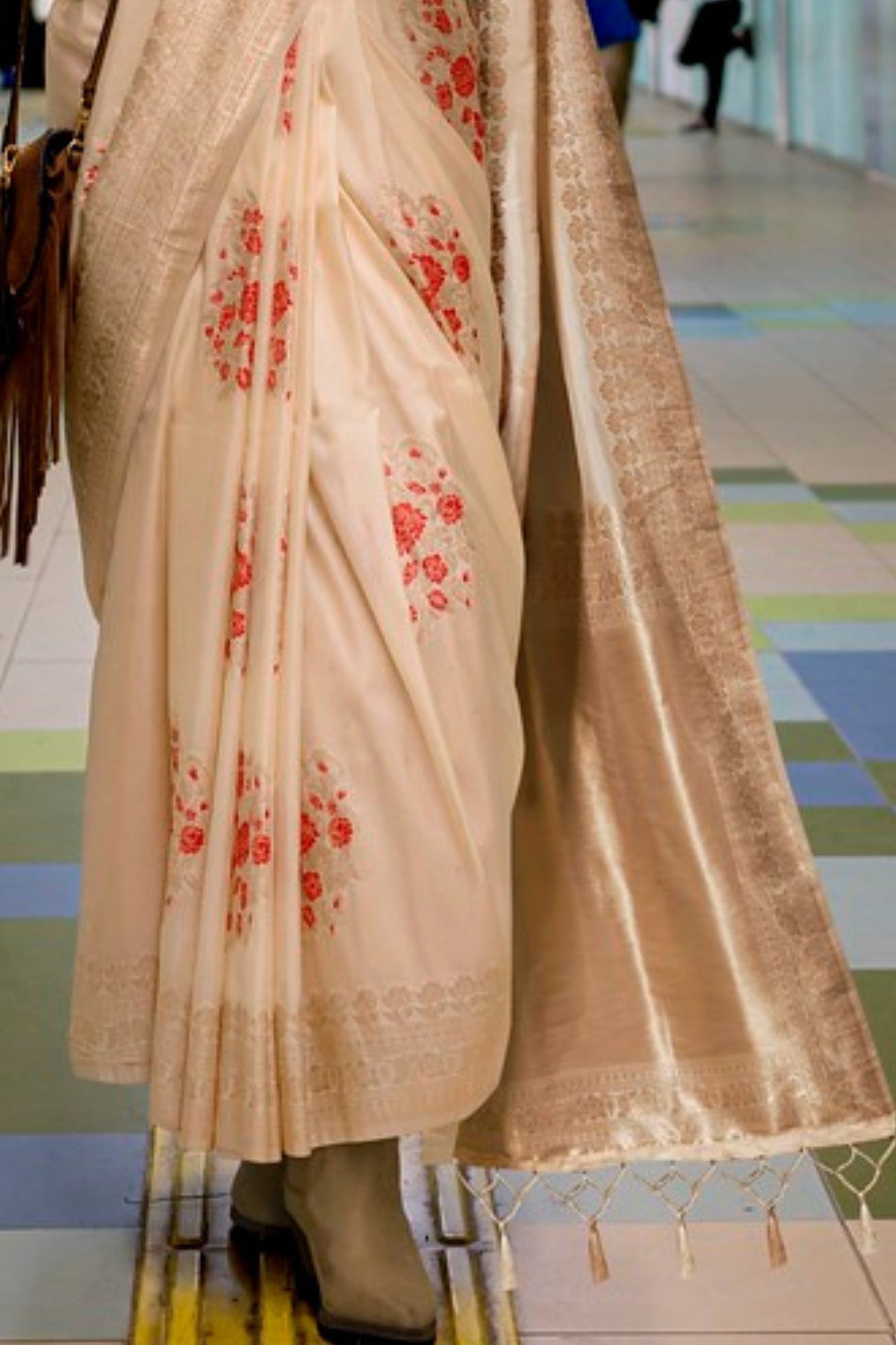 Buy MySilkLove Calico Cream Katan Handloom Silk Saree Online