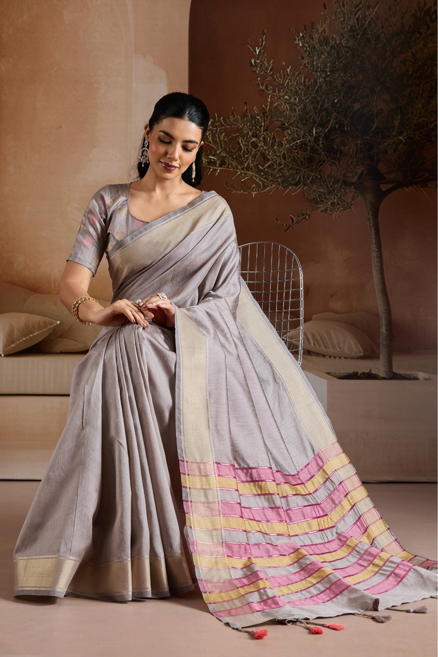Buy MySilkLove Pantone Grey Handloom Bhagalpuri Saree Online