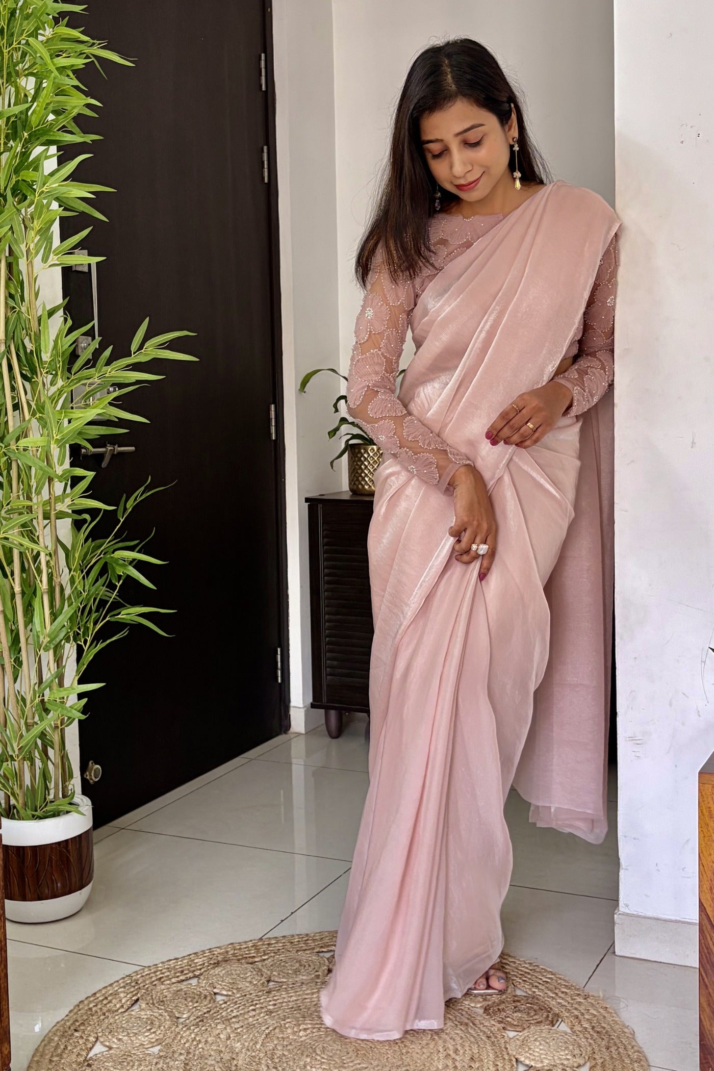 Buy MySilkLove Diamond Pink Designer Partywear Saree with Floral Blouse Online
