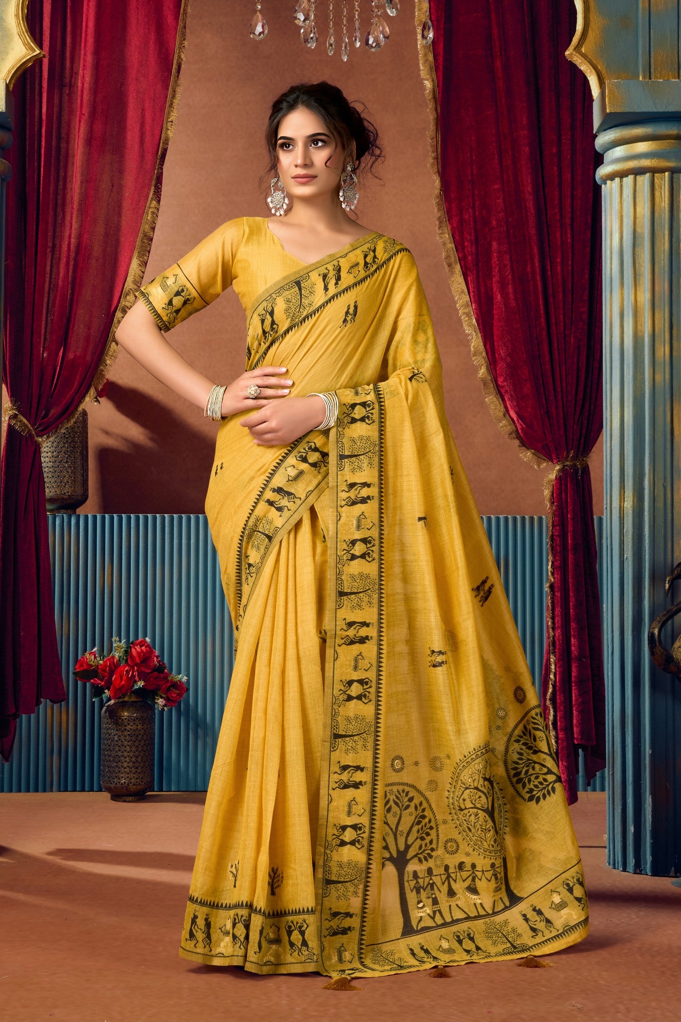 Buy MySilkLove Jonquil Yellow Woven Modal Cotton Saree Online