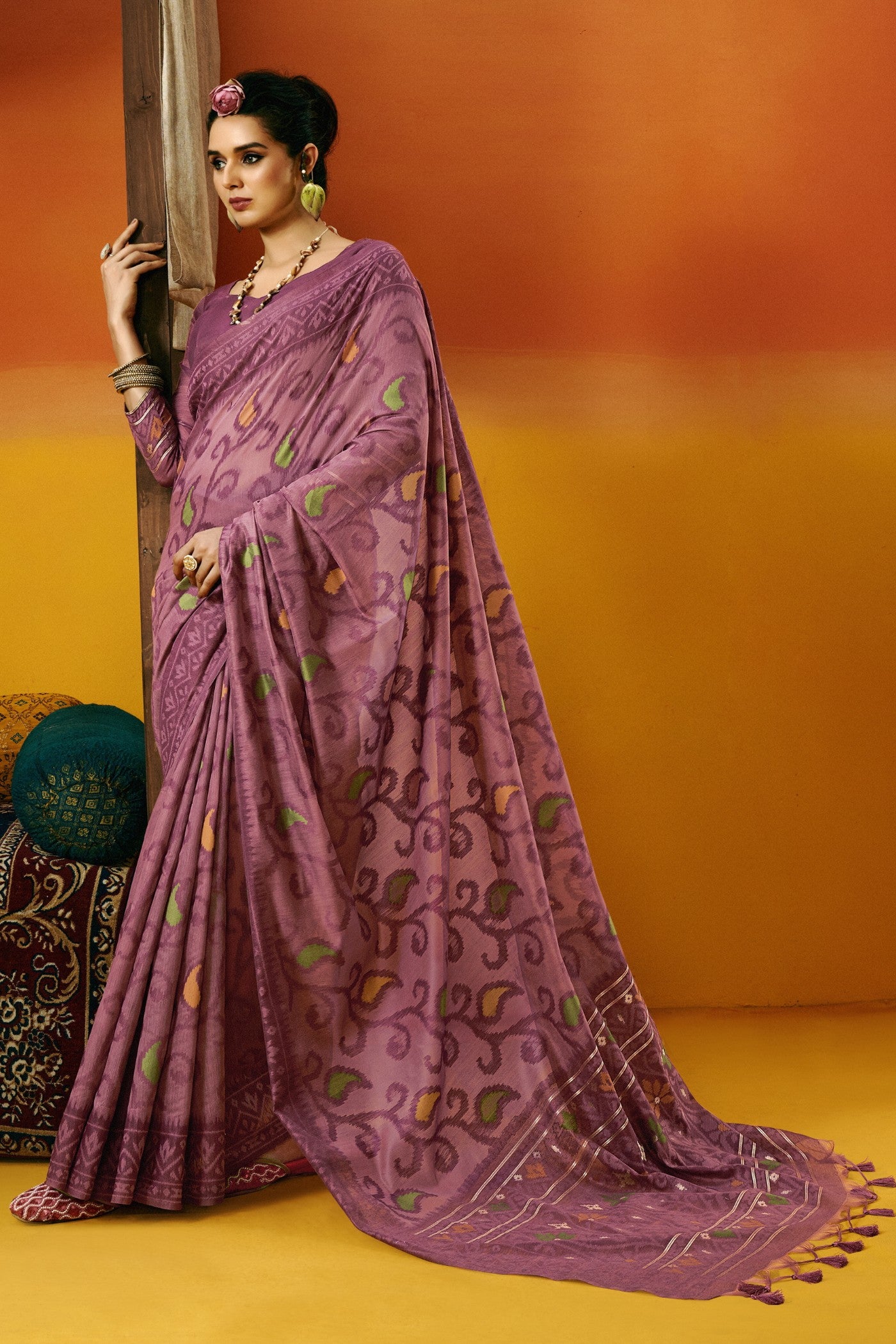 Buy MySilkLove Velvet Purple Handloom Jamdani Saree Online