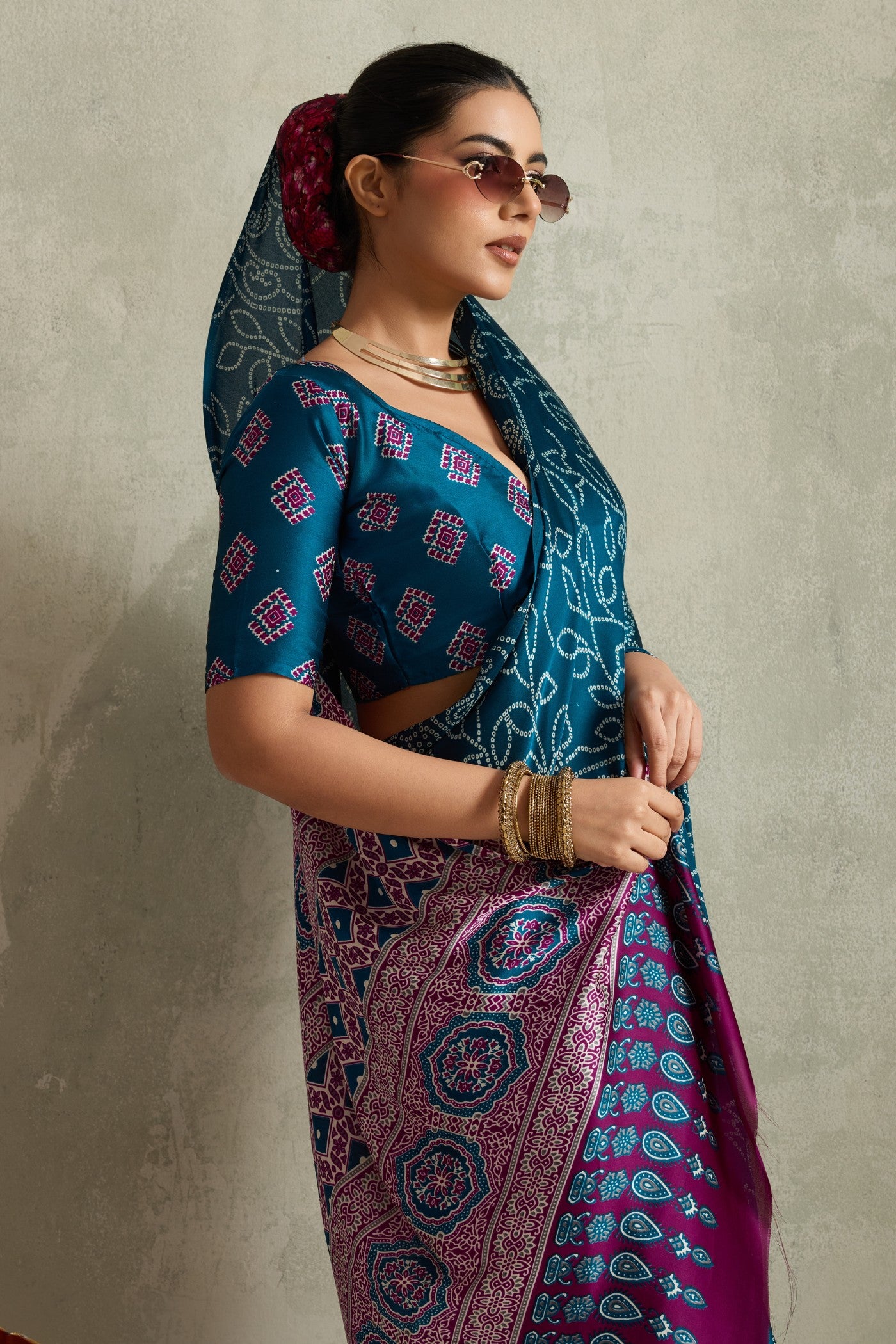MySilkLove Midnight Blue Bandhani Printed Silk Saree