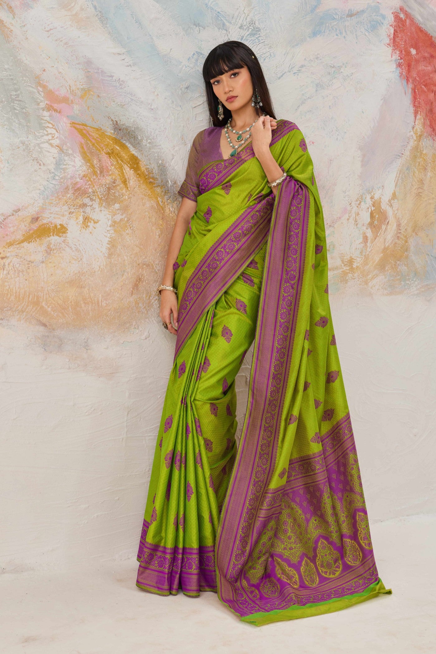 Buy MySilkLove Matcha Green Woven Tanchoi Kanjivaram Saree Online