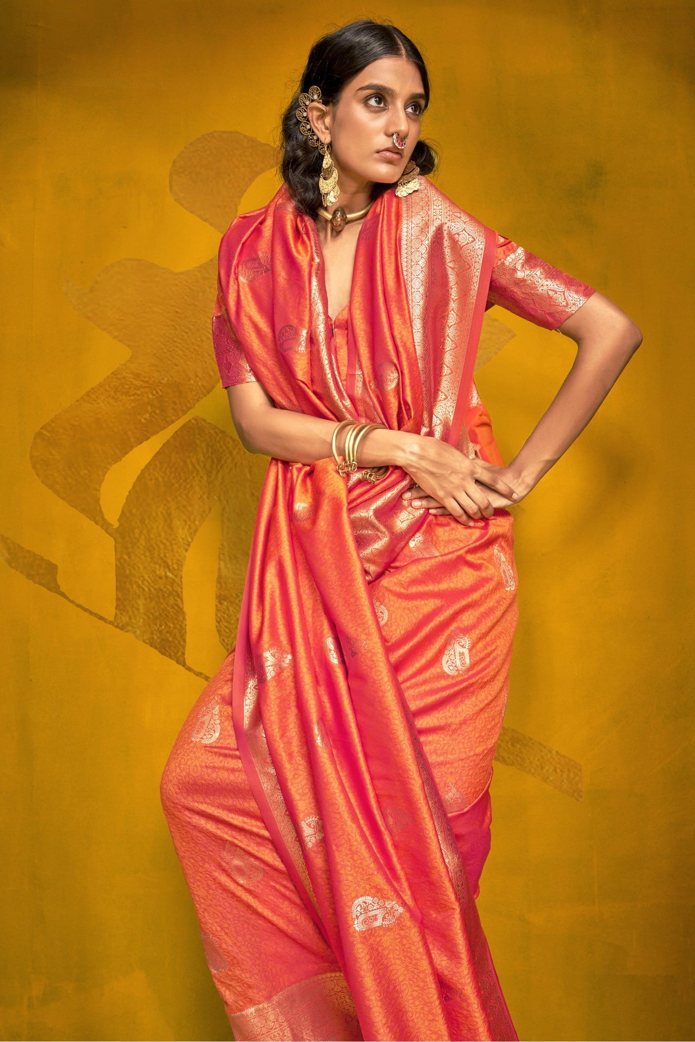 MySilkLove Sedona Orange Banarasi Handloom Silk Saree