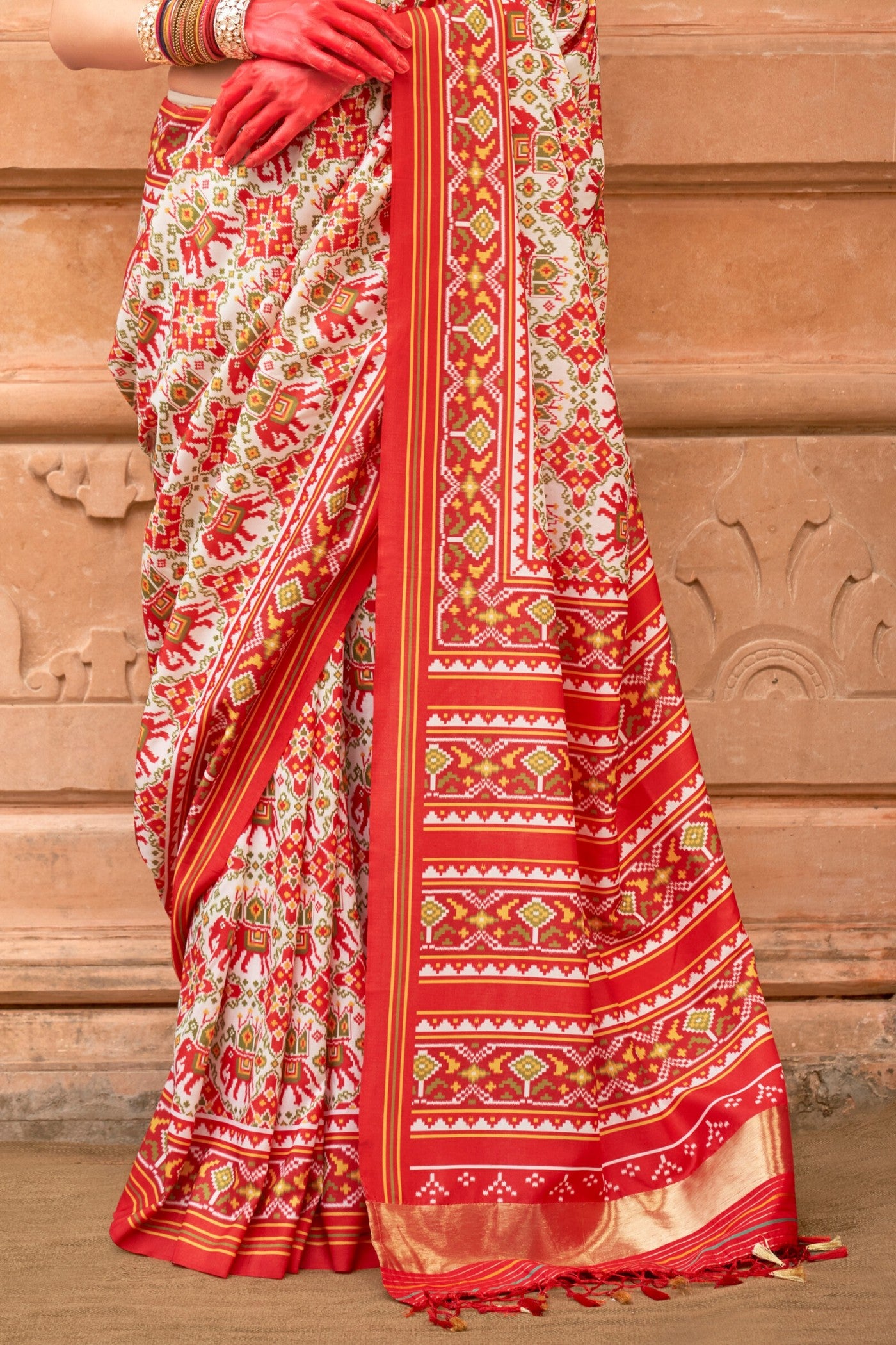 Buy MySilkLove Jasper Orange Printed Patola Saree Online