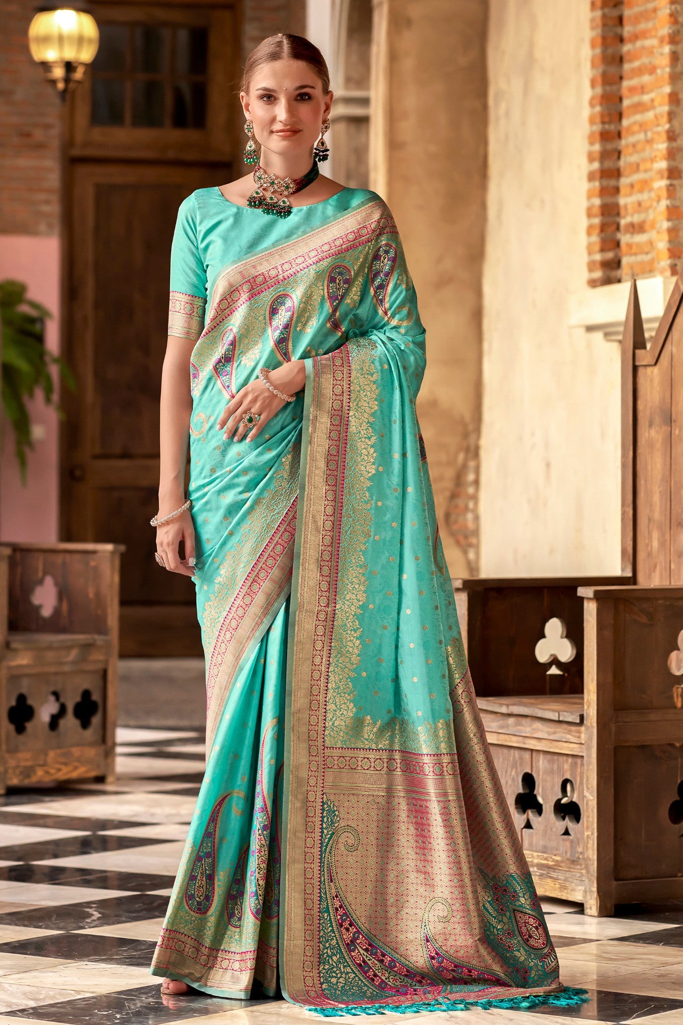 Buy MySilkLove Sky Blue Banarasi Soft Silk Saree Online