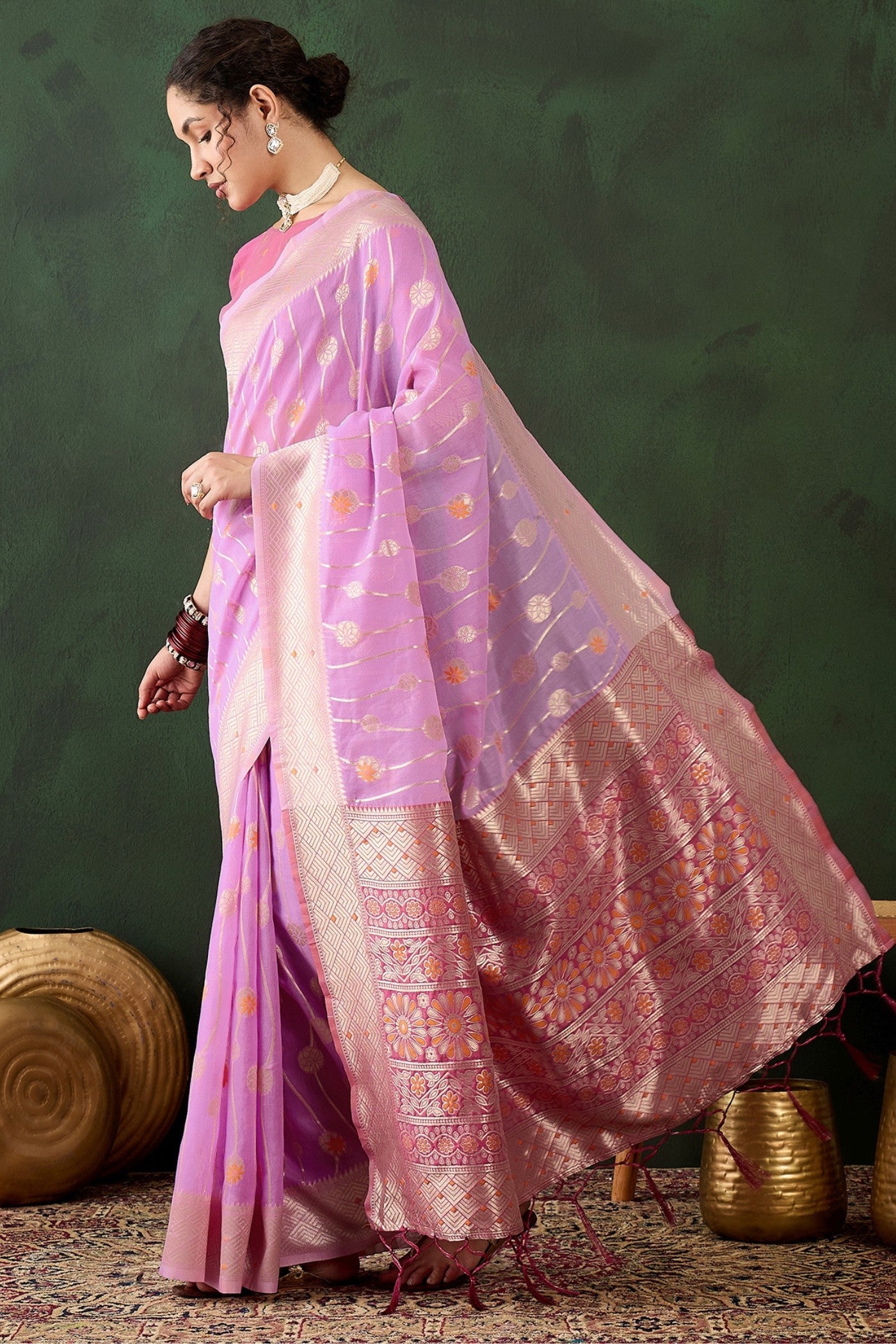 MySilkLove Baby Pink Woven Cotton Saree