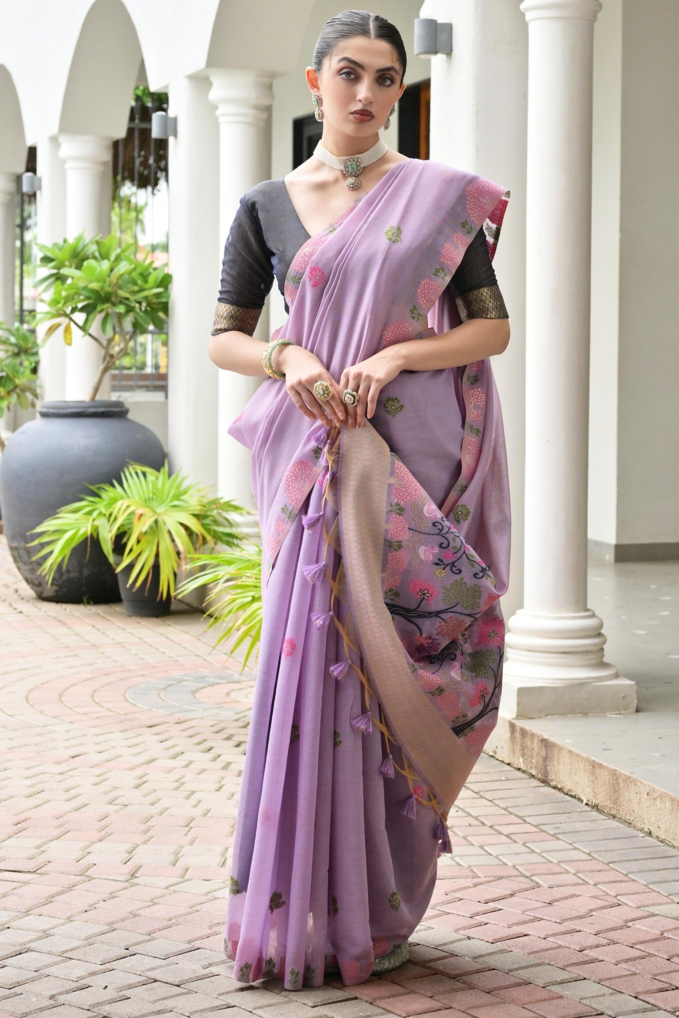 Buy MySilkLove Wisteria Purple Woven Muga Cotton Saree Online