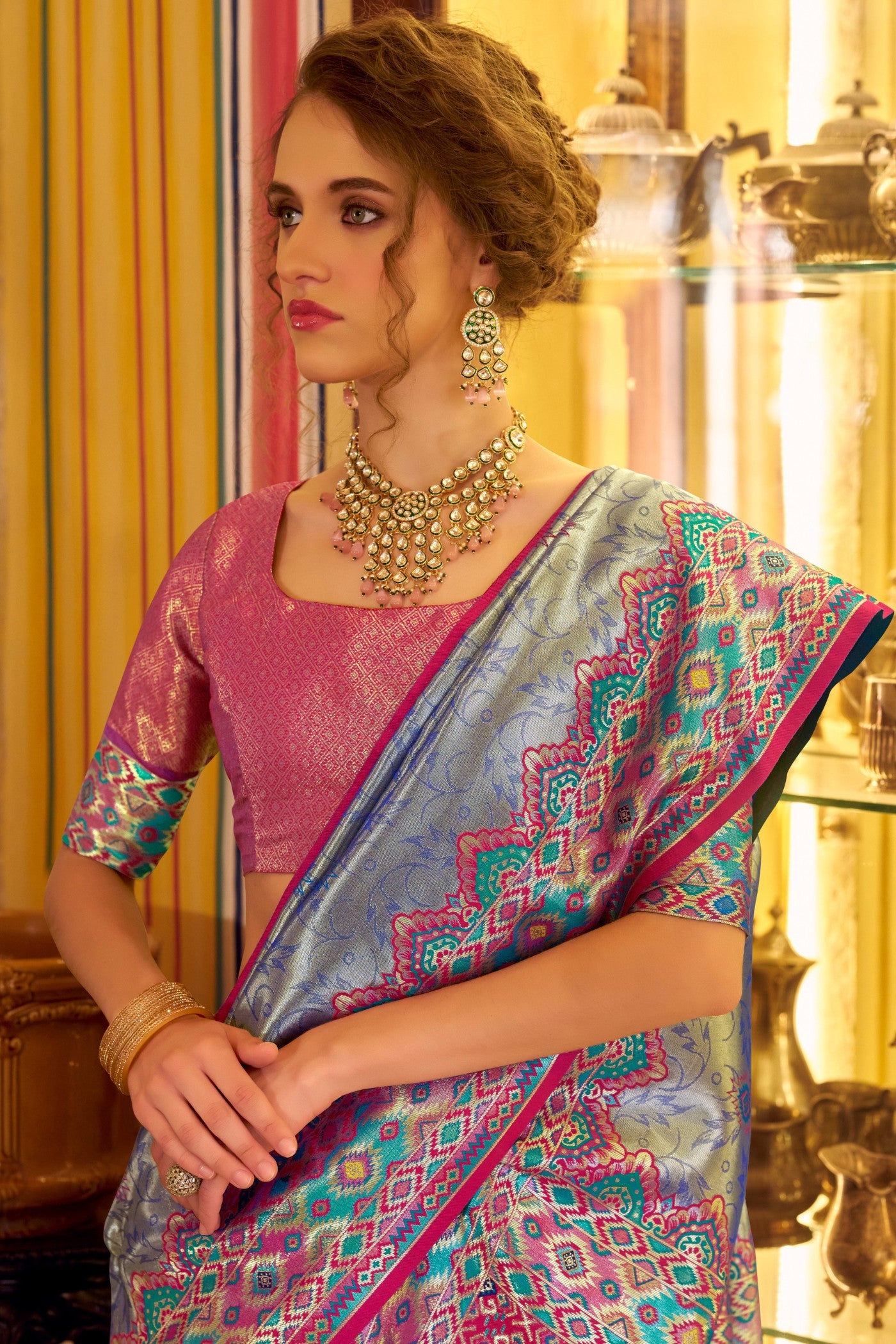 Buy MySilkLove Stormy Blue Woven Tissue Patola Silk Saree Online