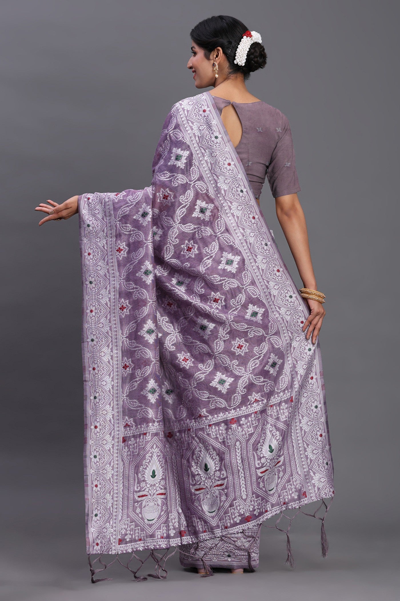 Buy MySilkLove Heather Purple Linen Cotton Saree Online