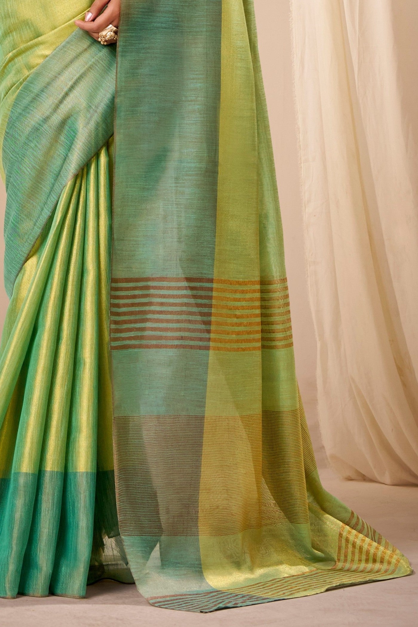 Buy MySilkLove Apple Green Handloom Tissue Saree Online