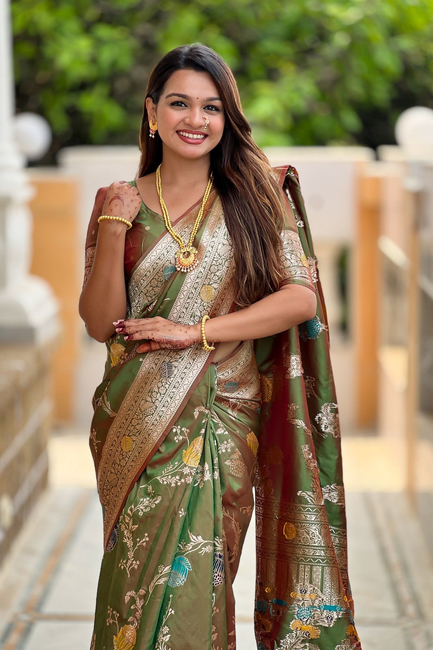 MySilkLove Mehendi Green Woven Banarasi Saree