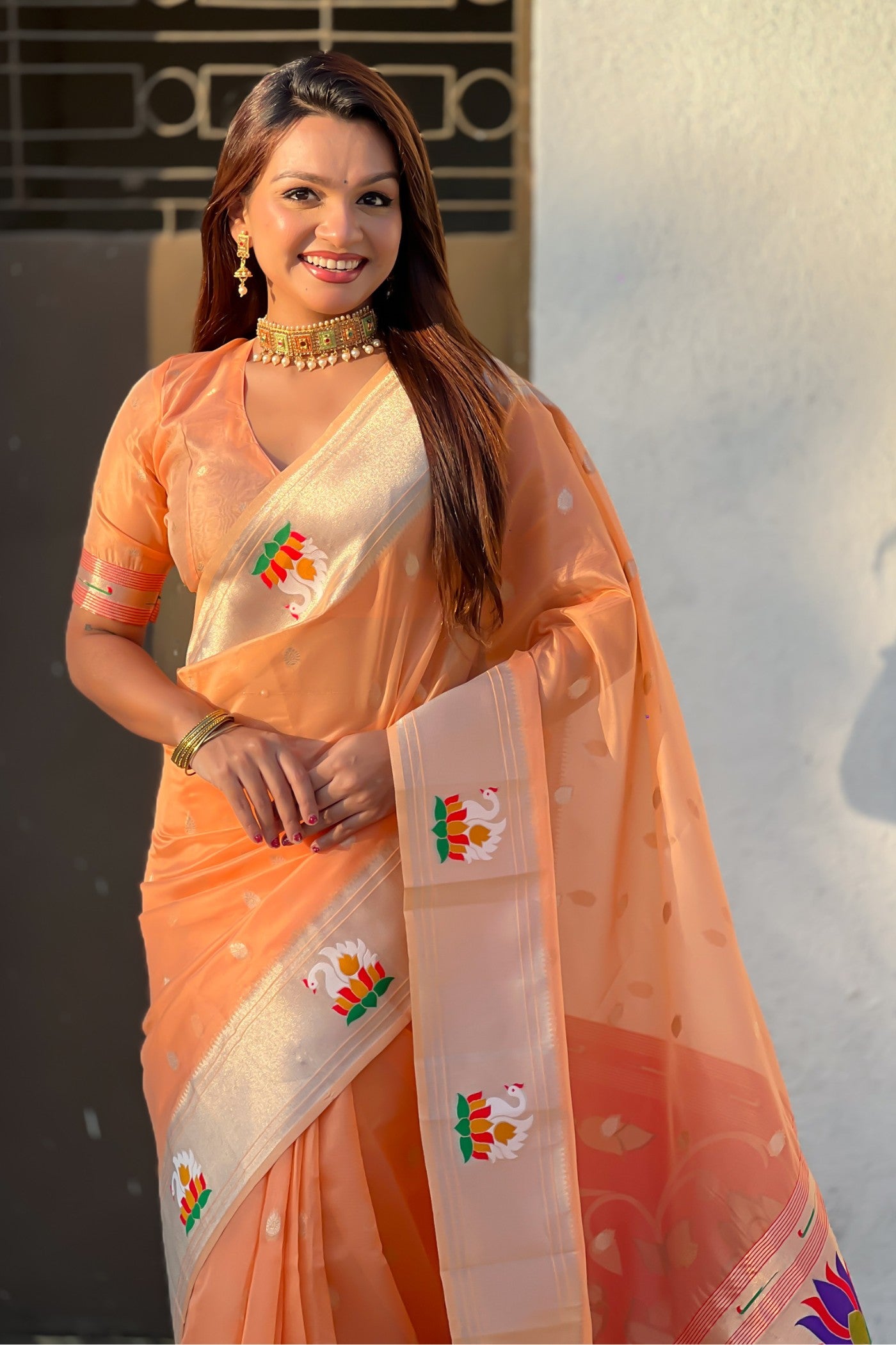 Buy MySilkLove Burnt Orange Organza Woven Paithani Saree Online